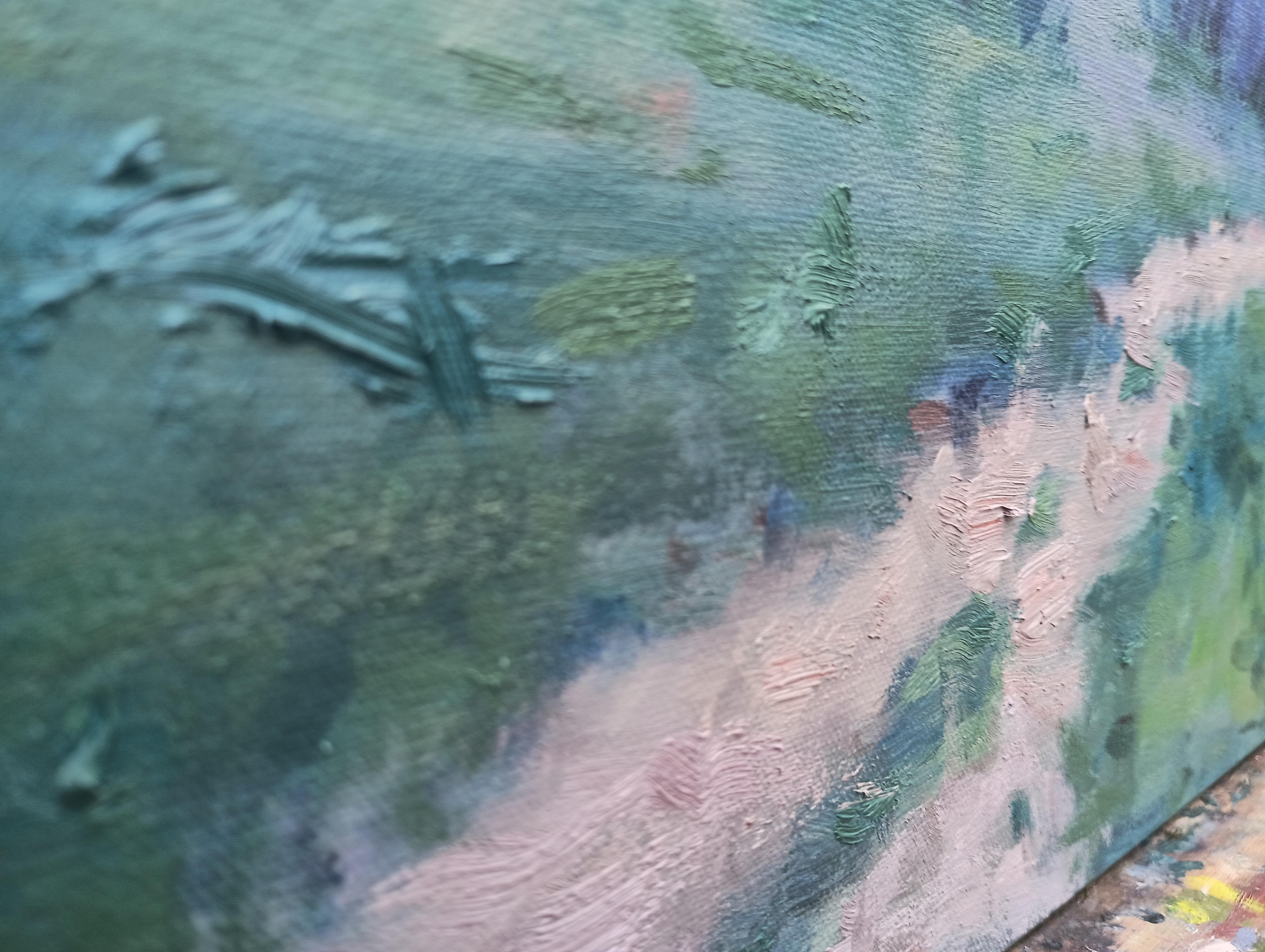 Le calme après la tempête, peinture à l'huile - Bleu Landscape Painting par Viktoria Majestic