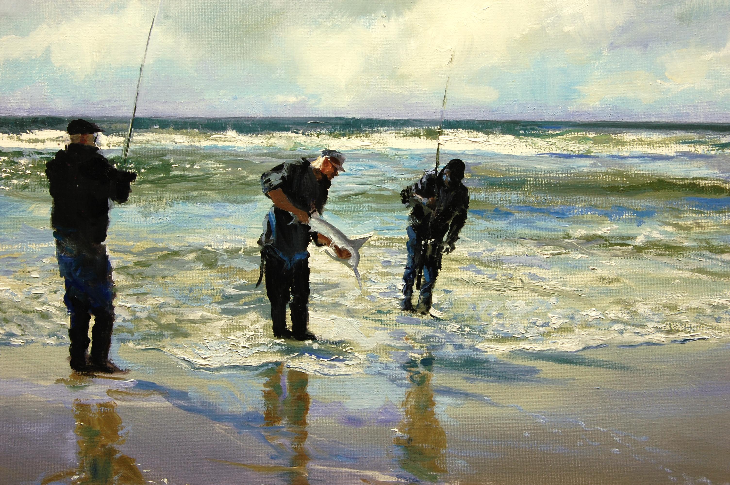 La cattura, Pittura a olio - Figurative Painting Grigio di Onelio Marrero