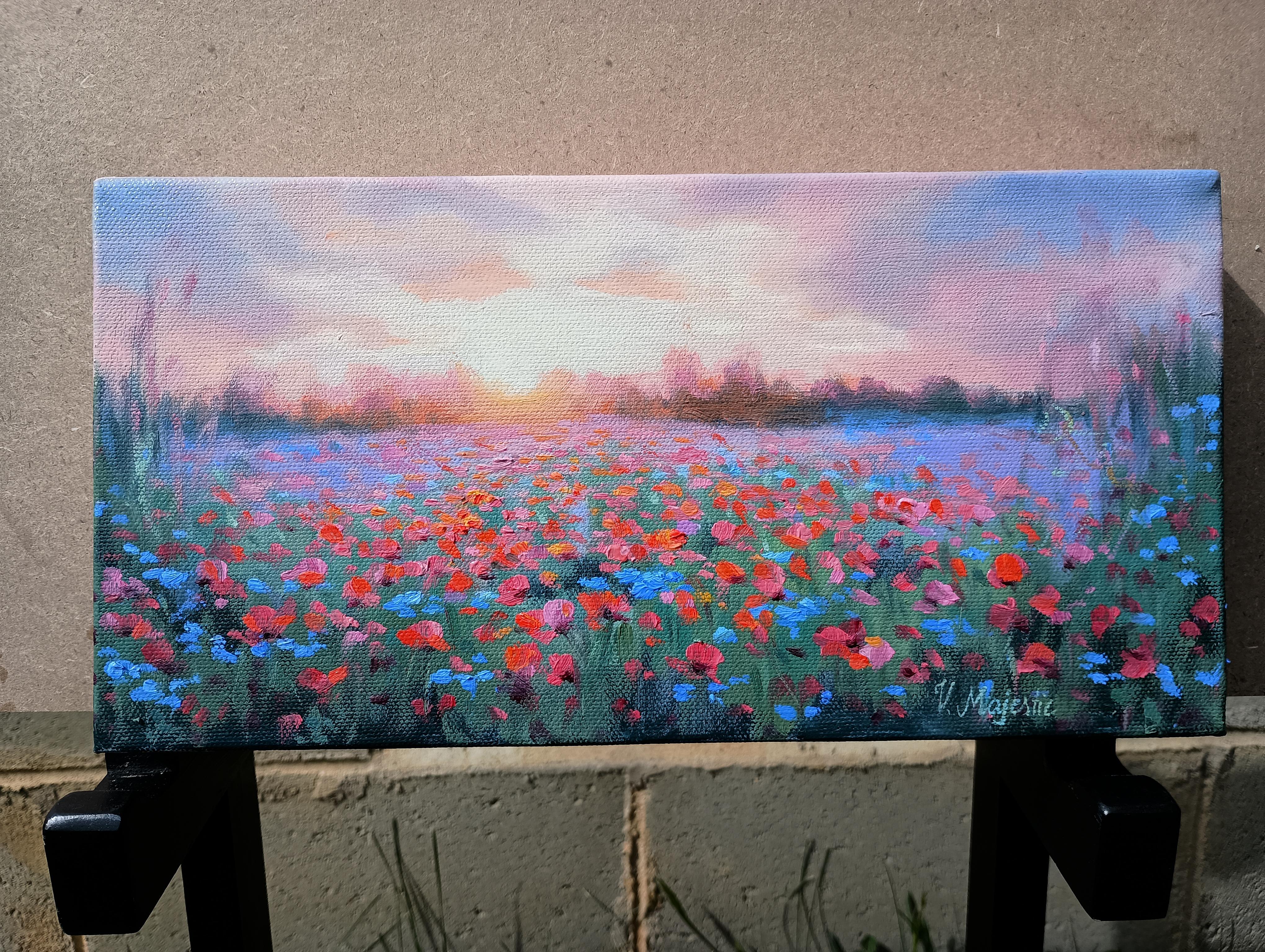 <p>Artist Comments<br />A vibrant field of wildflowers and poppies stretches across the landscape, basking in the golden light of early morning. Soft pastel hues fill the sky, gently melting into the horizon and casting a serene glow over the scene.