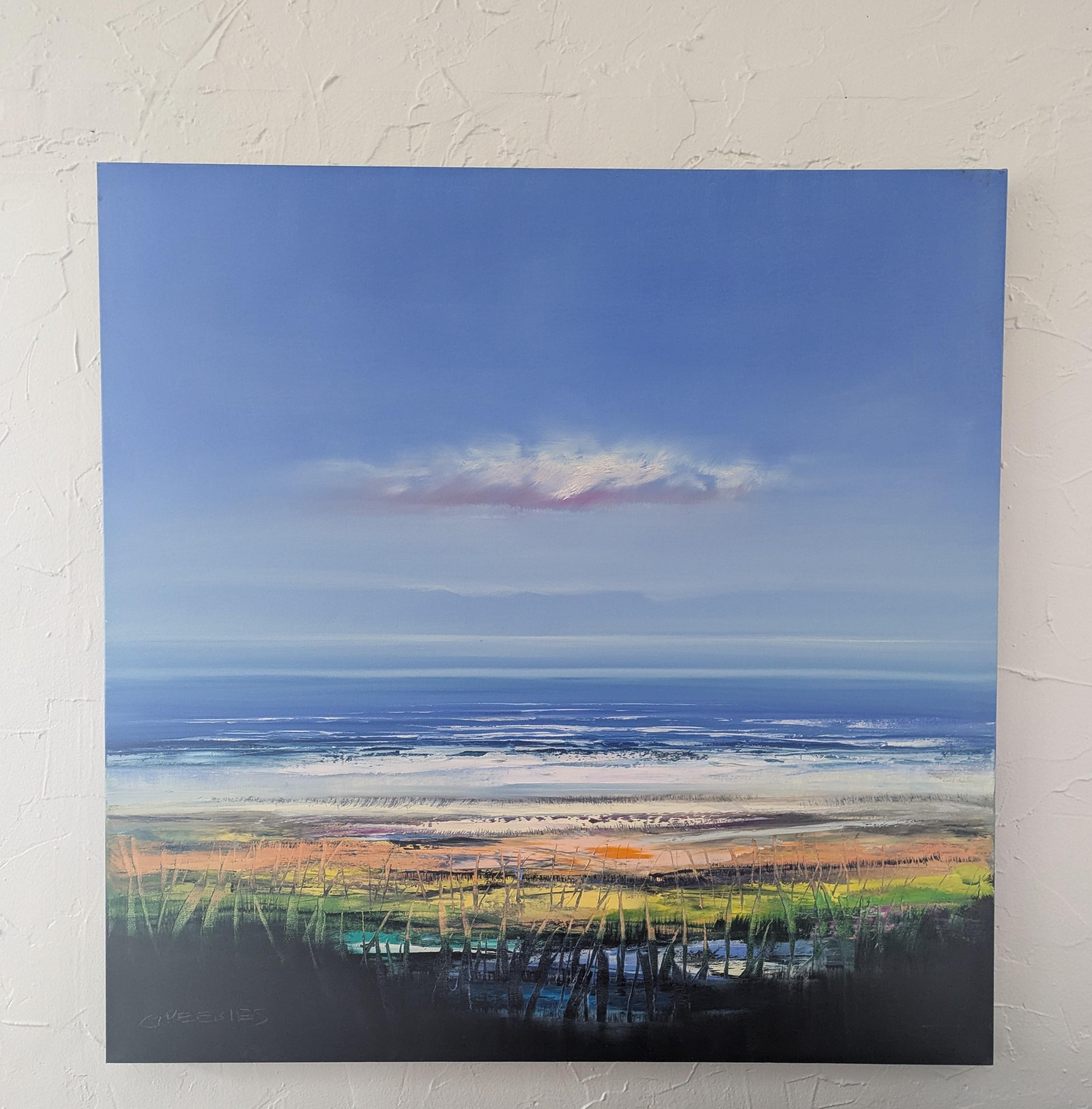 Ciel bleu, peinture à l'huile - Expressionniste Painting par George Peebles