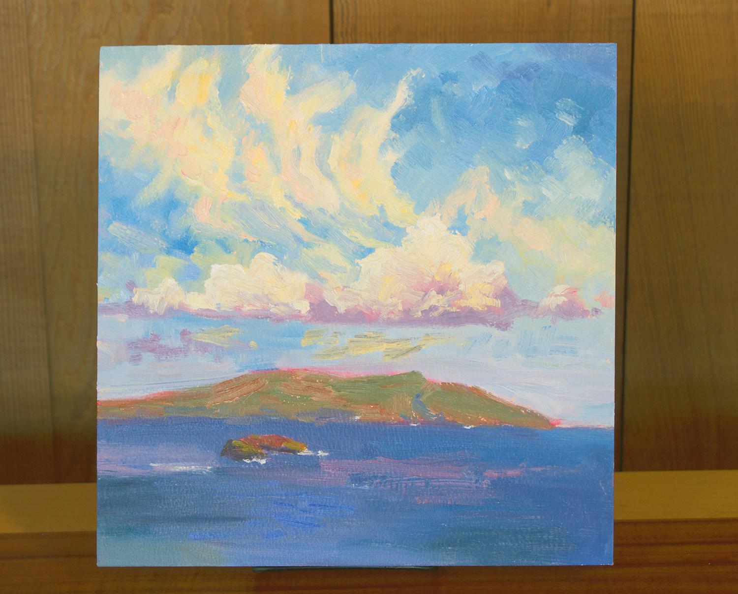 Ciel de Molokini, peinture à l'huile - Impressionnisme Painting par Karen E Lewis