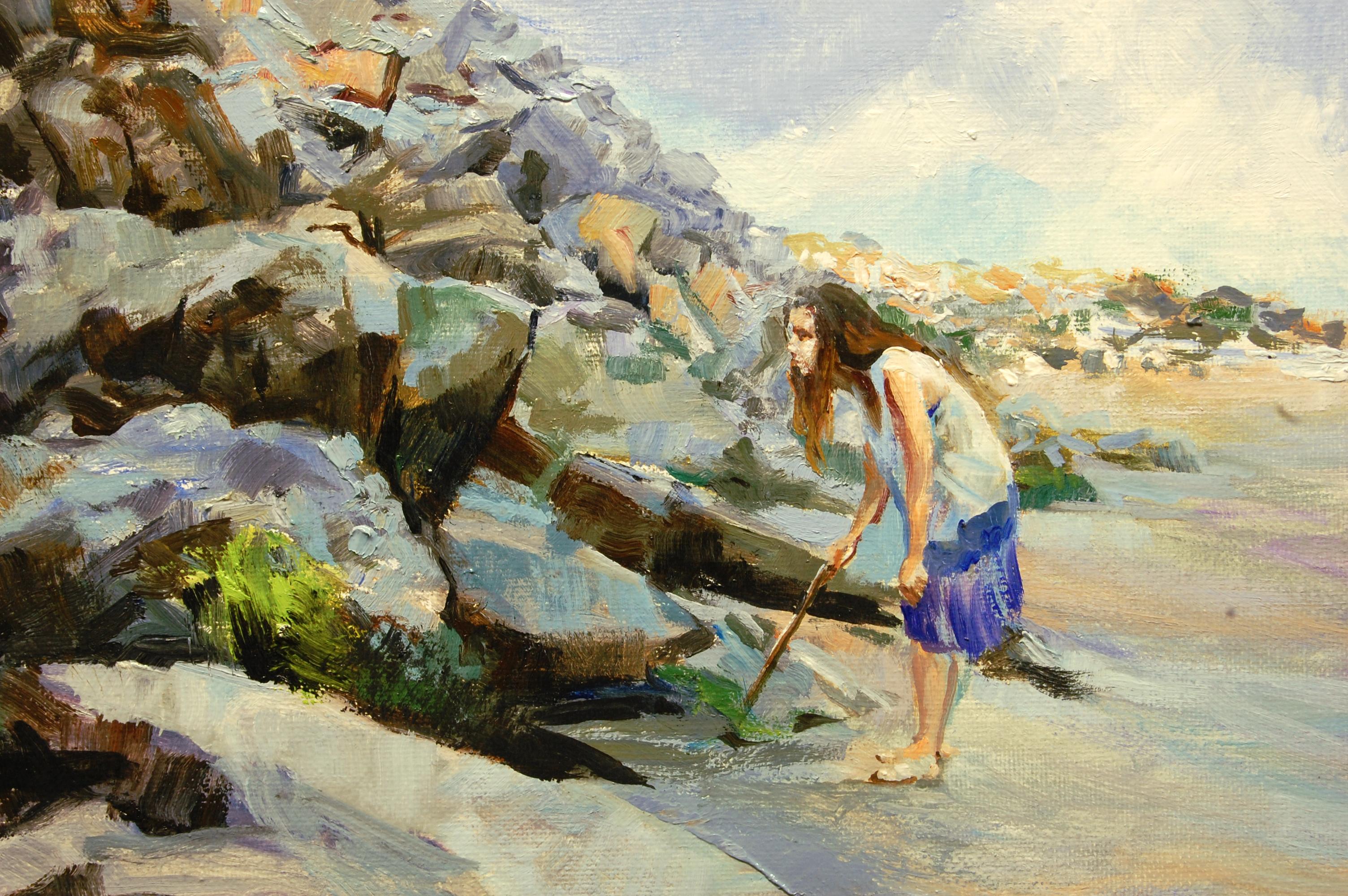 Lungo il muro del mare, pittura a olio in vendita 1