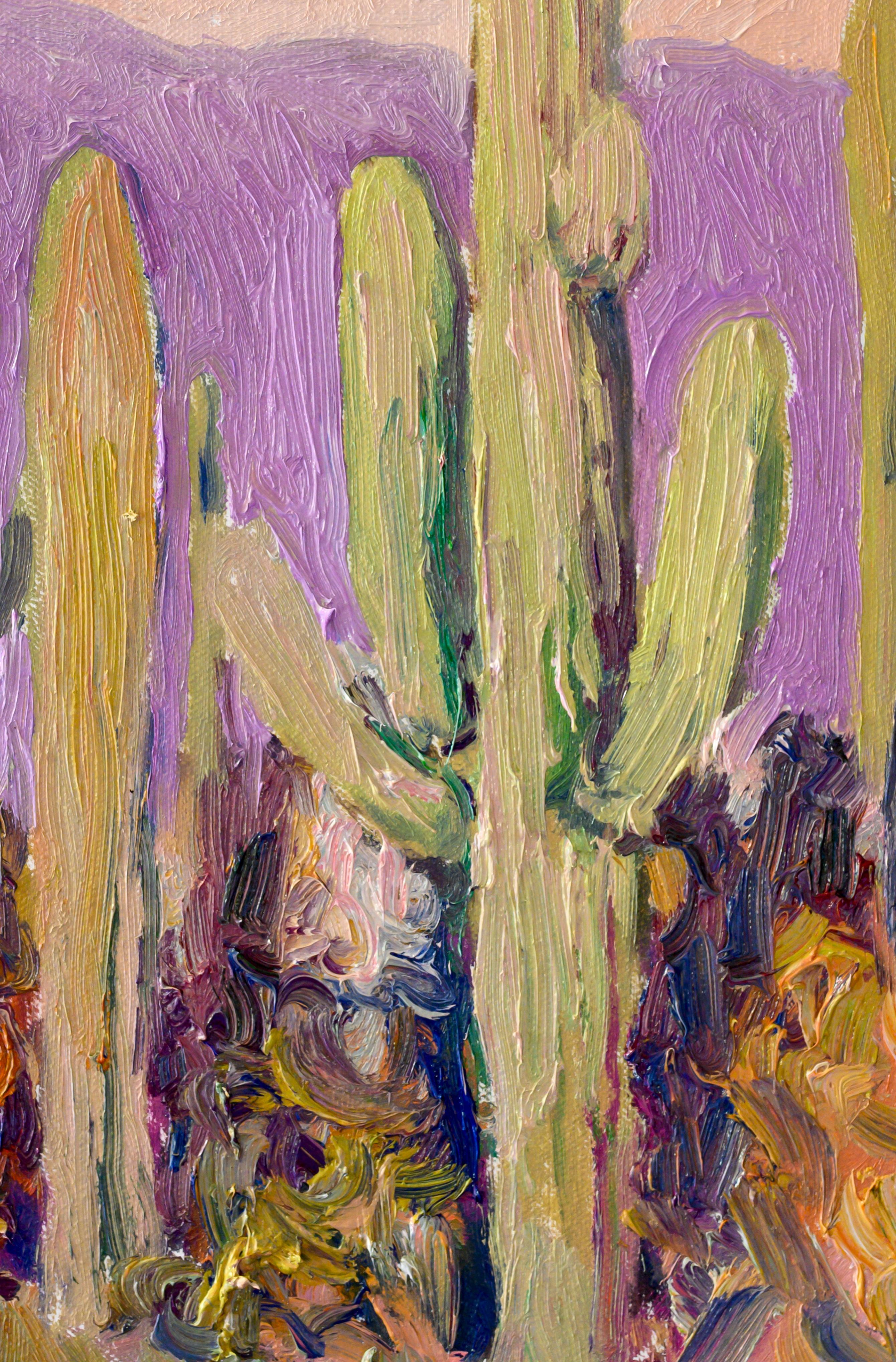 Sera in Arizona, Saguaros, Pittura ad olio - Art Impressionismo di Suren Nersisyan