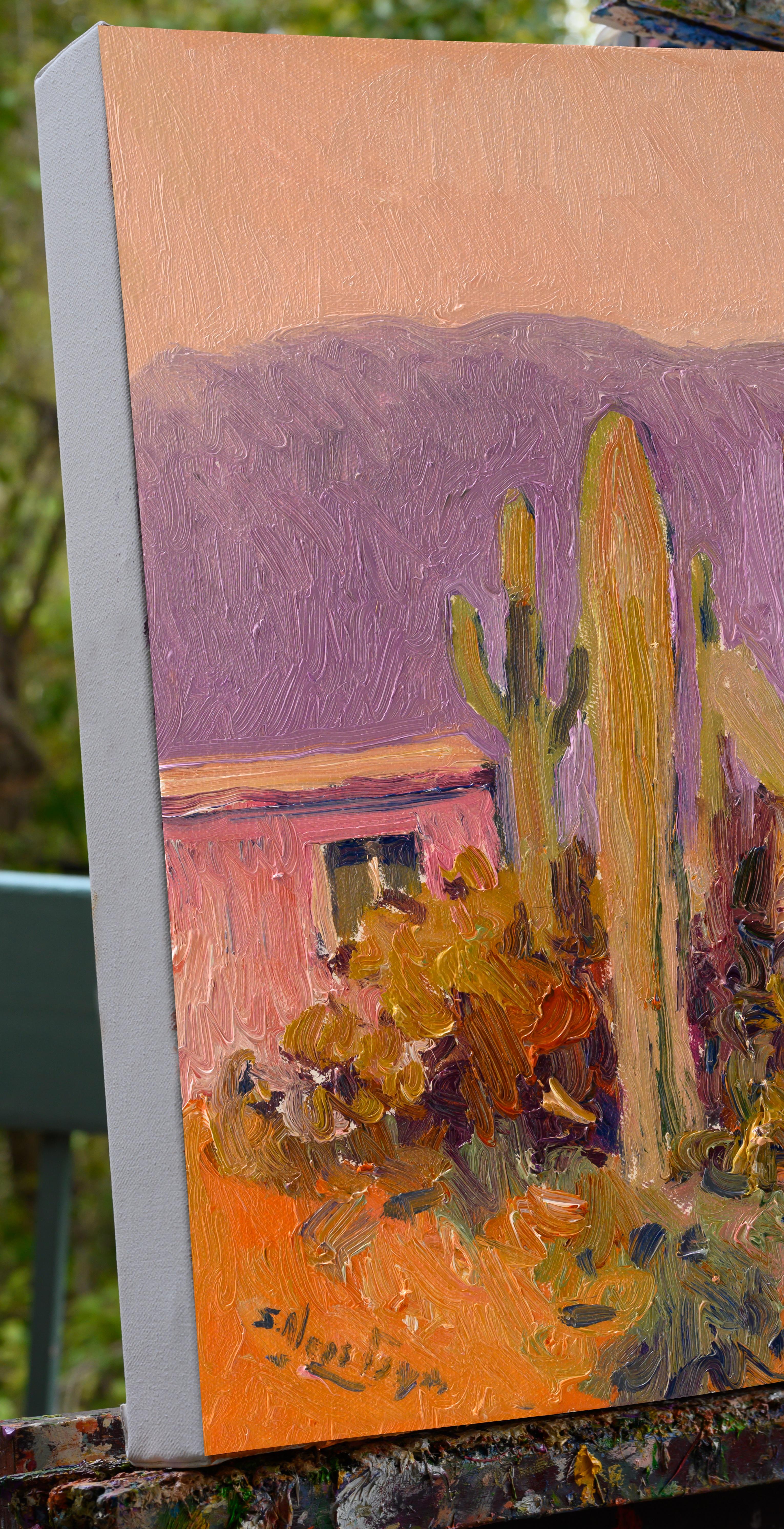 Sera in Arizona, Saguaros, Pittura ad olio in vendita 1