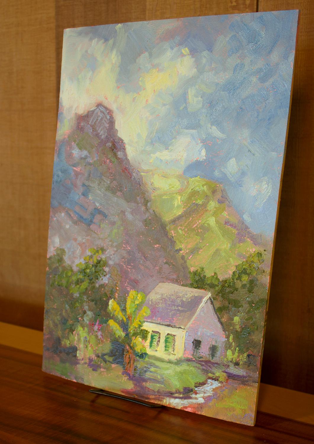 Cottage de la vallée de Iao, peinture à l'huile - Painting de Karen E Lewis