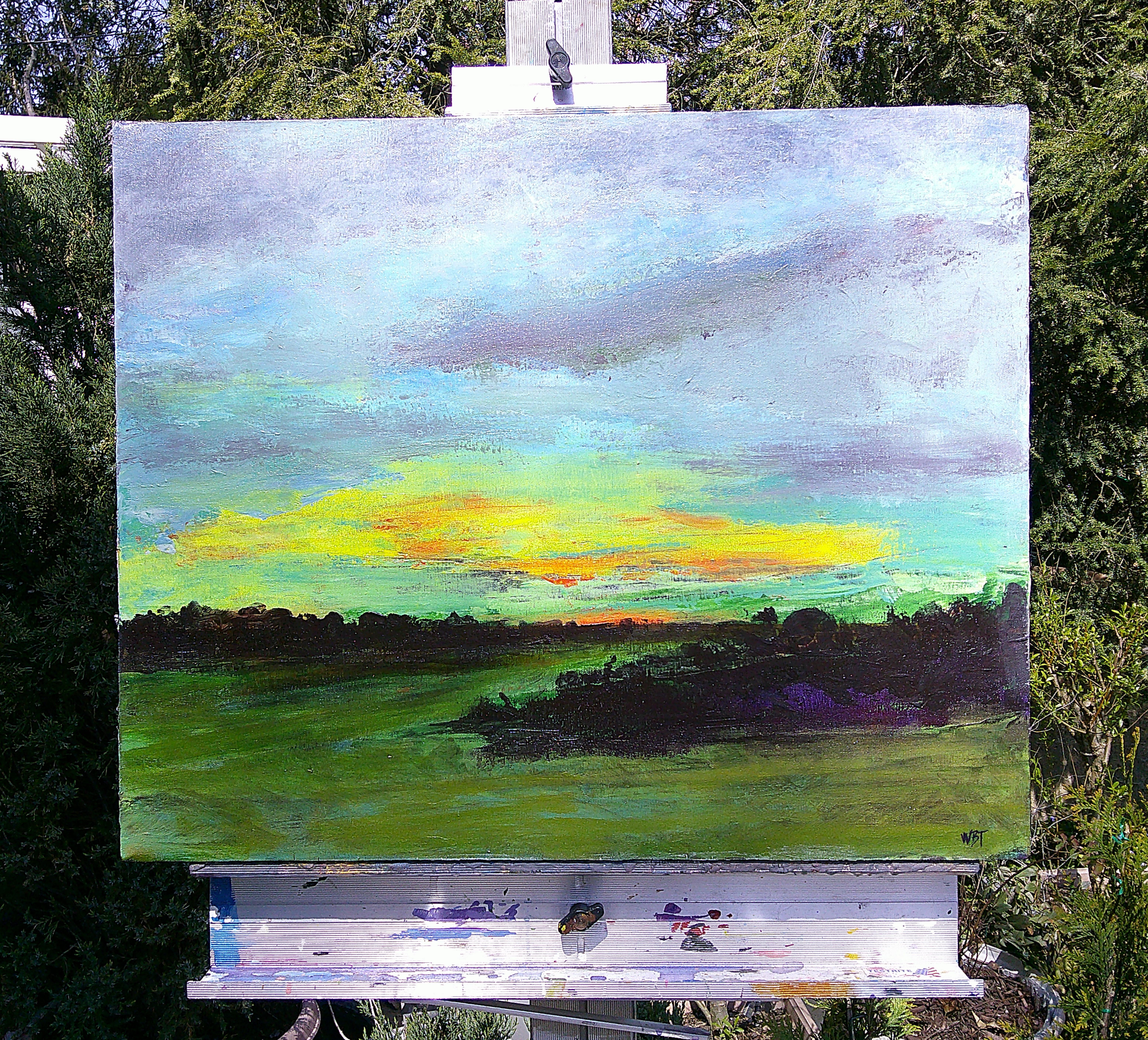 <p>Artist Comments<br>In this tonal landscape, artist Benjamin Thomas employs contrasting hues to evoke a vibrant scene. Using a palette knife instead of brushes, he layers and blends paint, revealing gradations achieved through unique gray