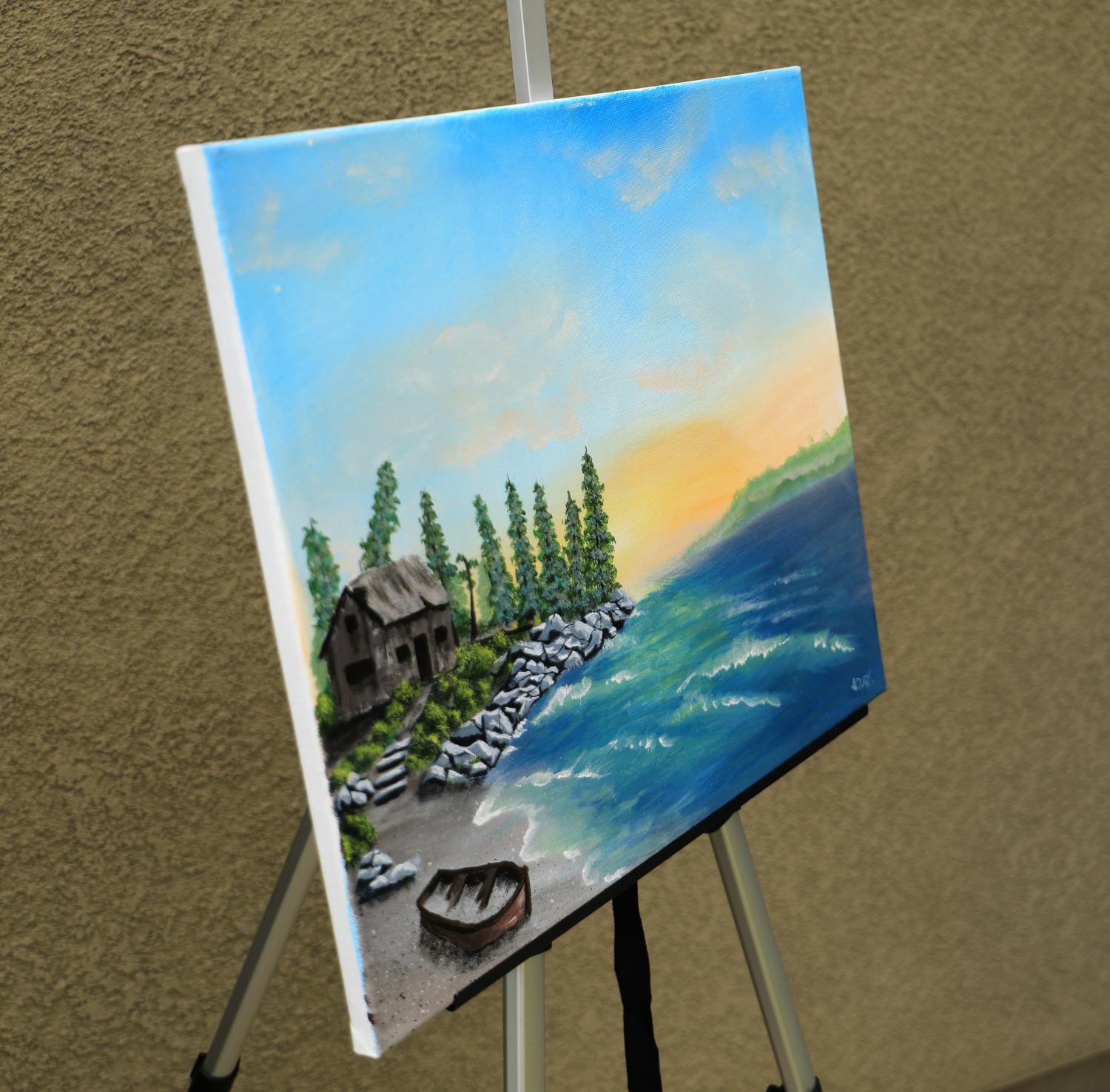 Whispering Tide, Original Painting - Blue Landscape Painting by Art Clark