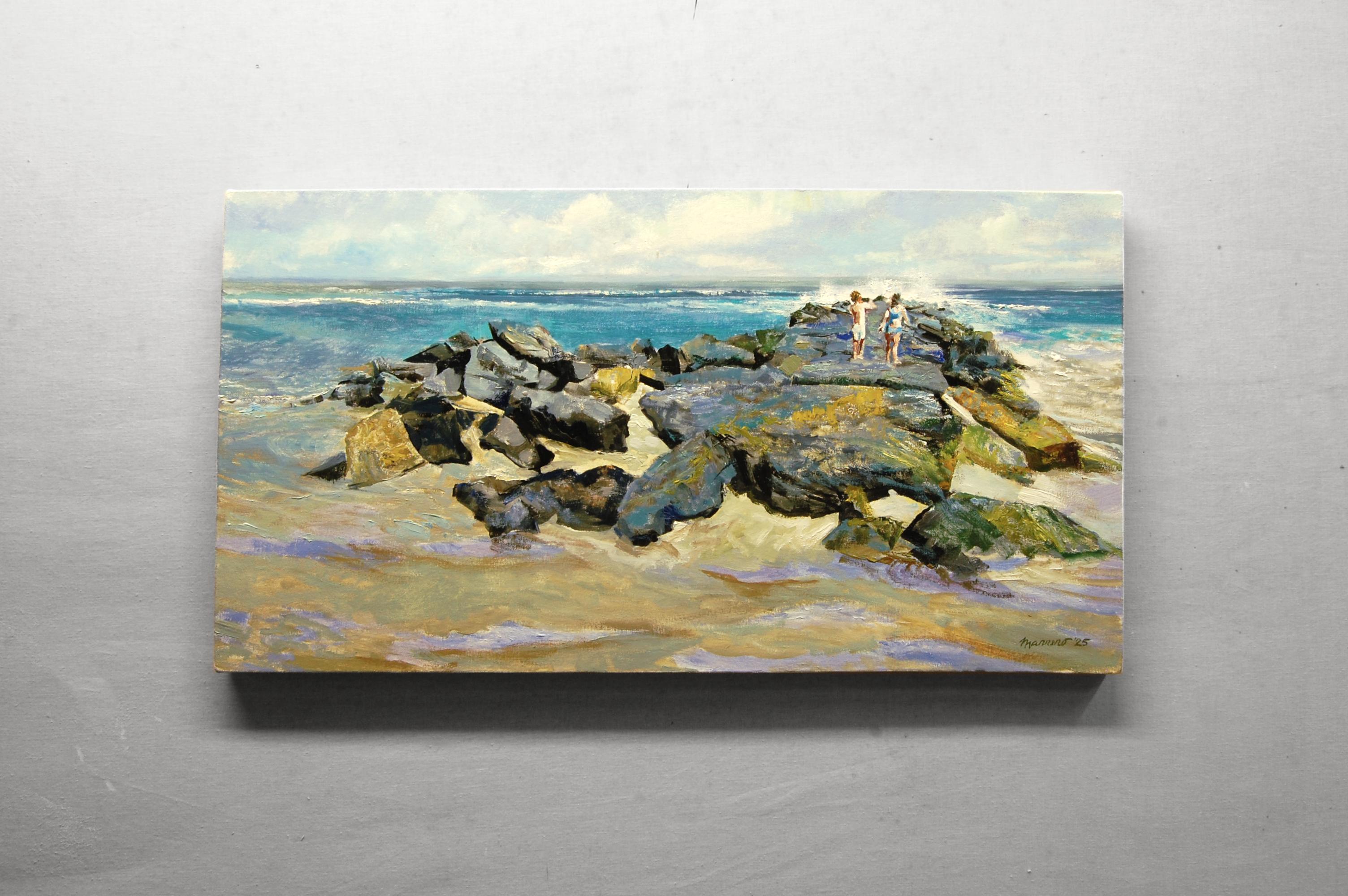 Children on a Jetty, peinture à l'huile - Impressionnisme Painting par Onelio Marrero