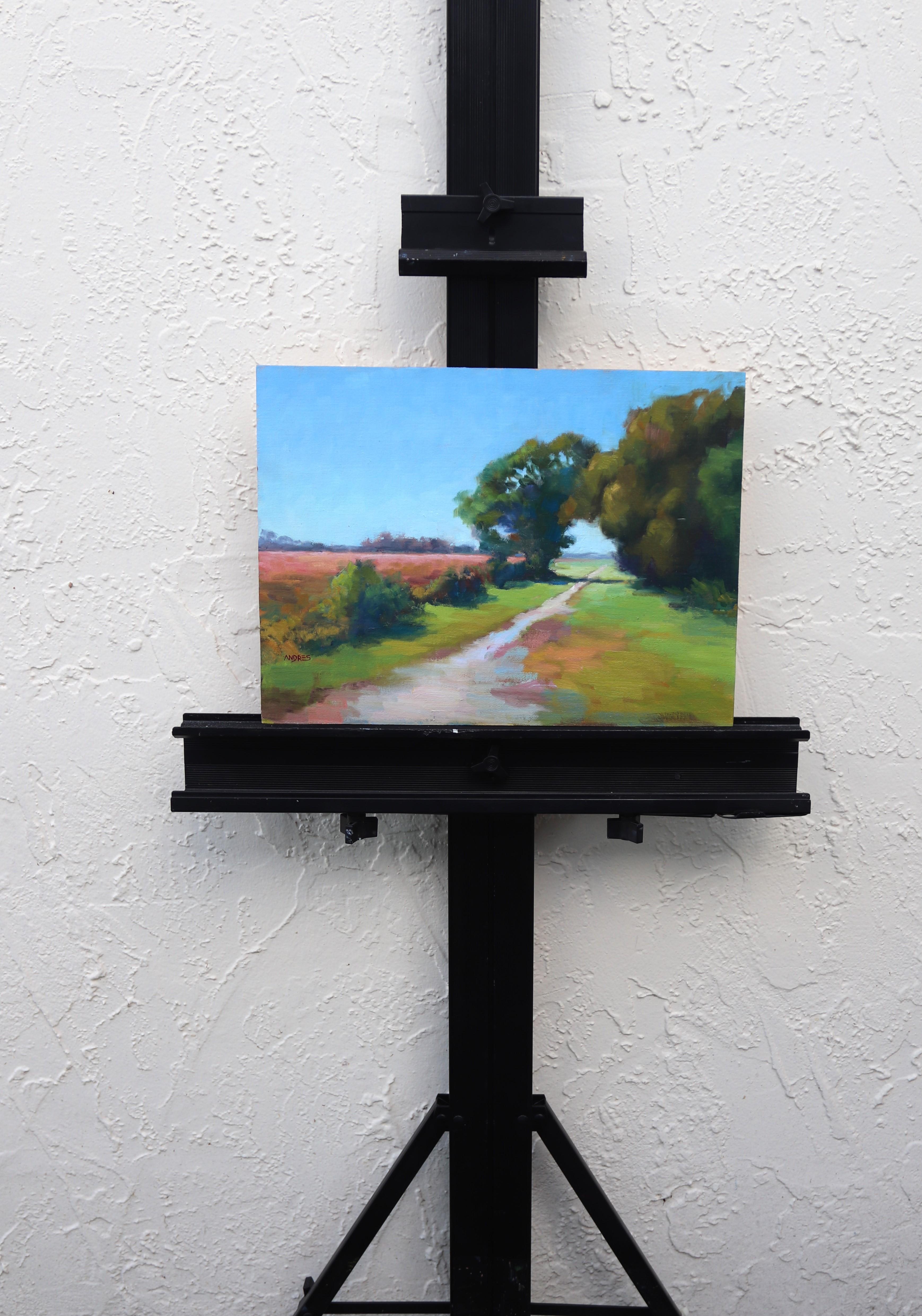 <p>Artist Comments<br>A narrow trail cuts through a wide, sunlit plain. Trees and bushes cast long shadows on the ground, enhancing the sense of space and warmth. Painted in plein air, this piece captures the open feel of South Florida's