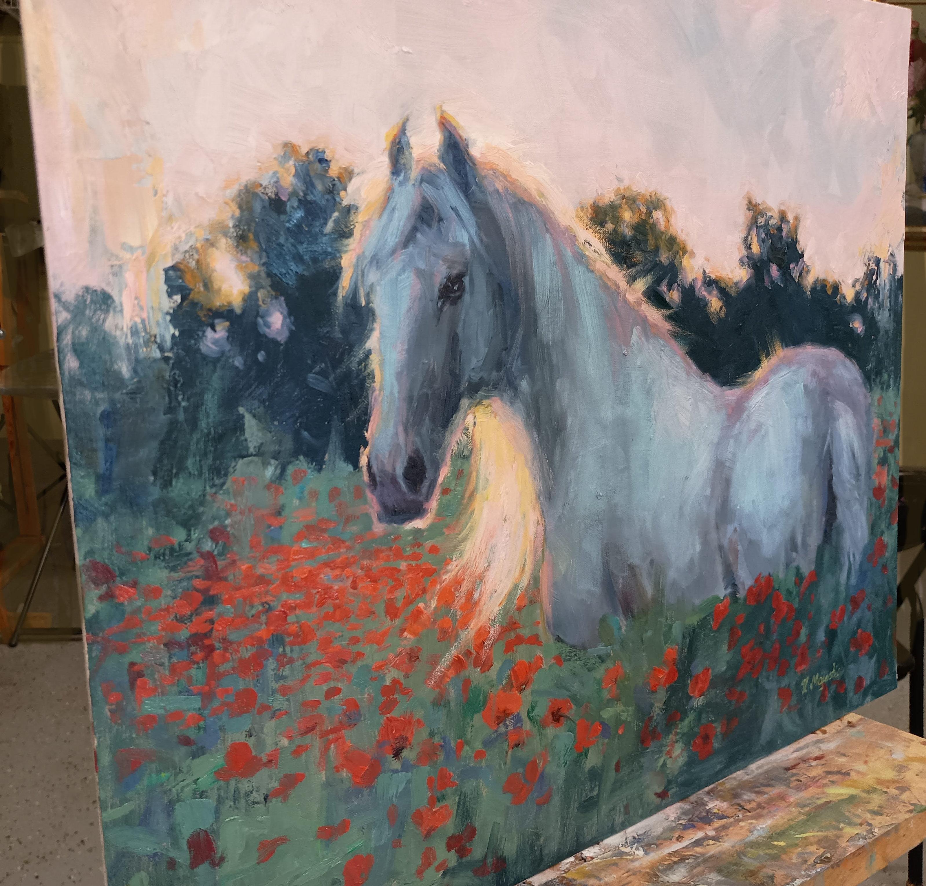 Poppy Field Sunset, Oil Painting - Impressionist Art by Viktoria Majestic
