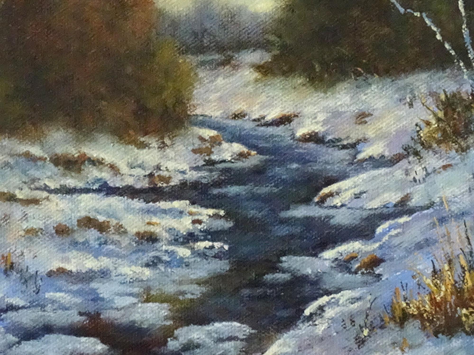 Restes de l'automne, peinture à l'huile - Gris Landscape Painting par Gail Greene