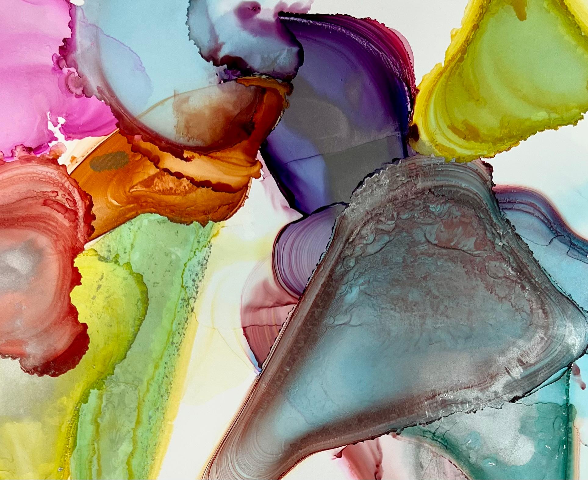 <p>Artist Comments<br>Jewel tones and translucent layers form mesmerizing organic shapes. Rippling textures and fluid movement generate a kaleidoscope of color and emotion, evoking a flow that feels both cosmic and grounding. This alcohol ink