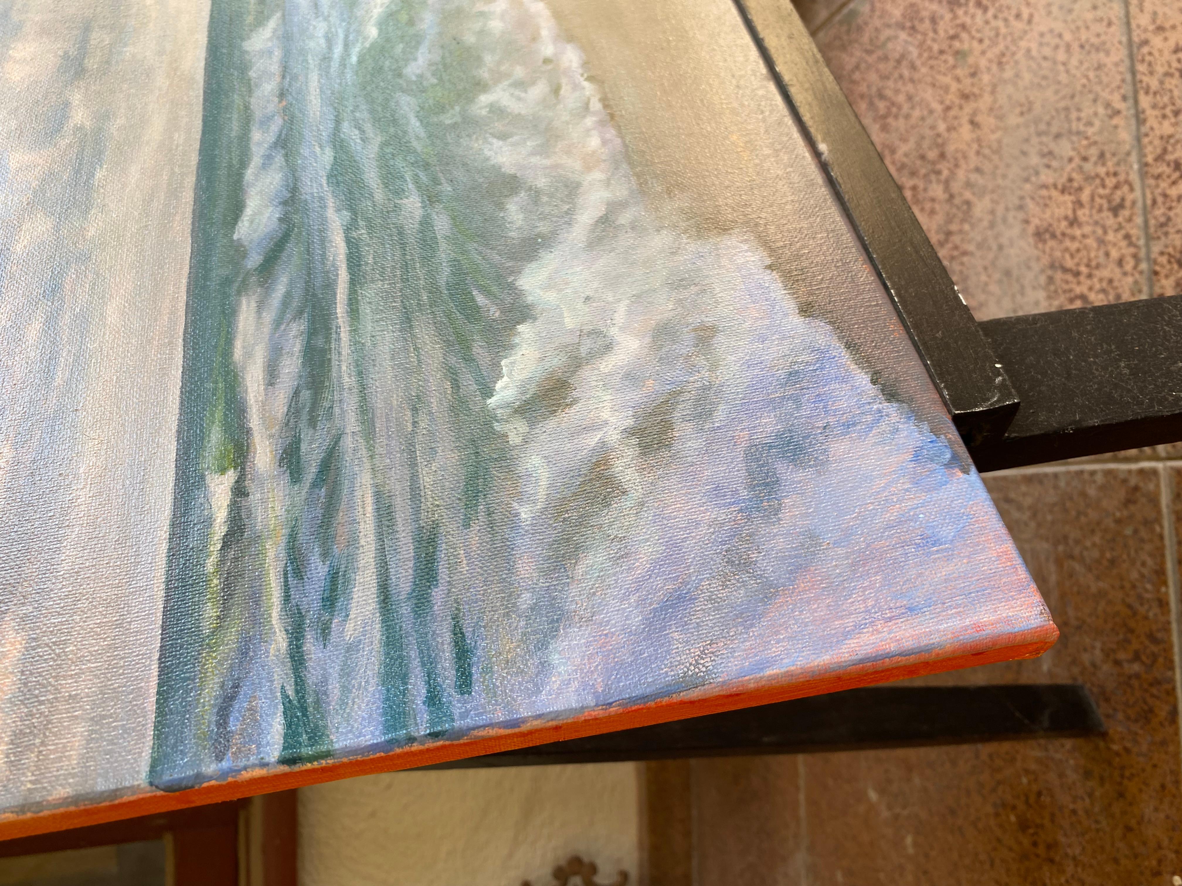 Playa en Mexico, Original Painting - Gray Landscape Painting by David Forks