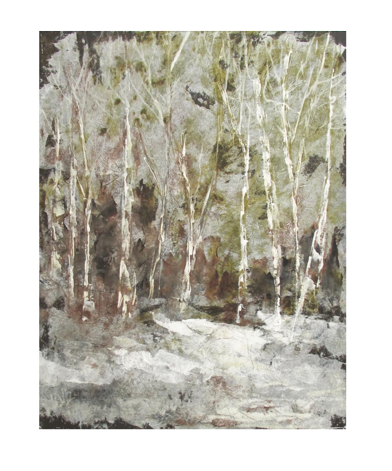 Peinture à l'huile Winter Woods 5 - Impressionnisme Painting par Valerie Berkely