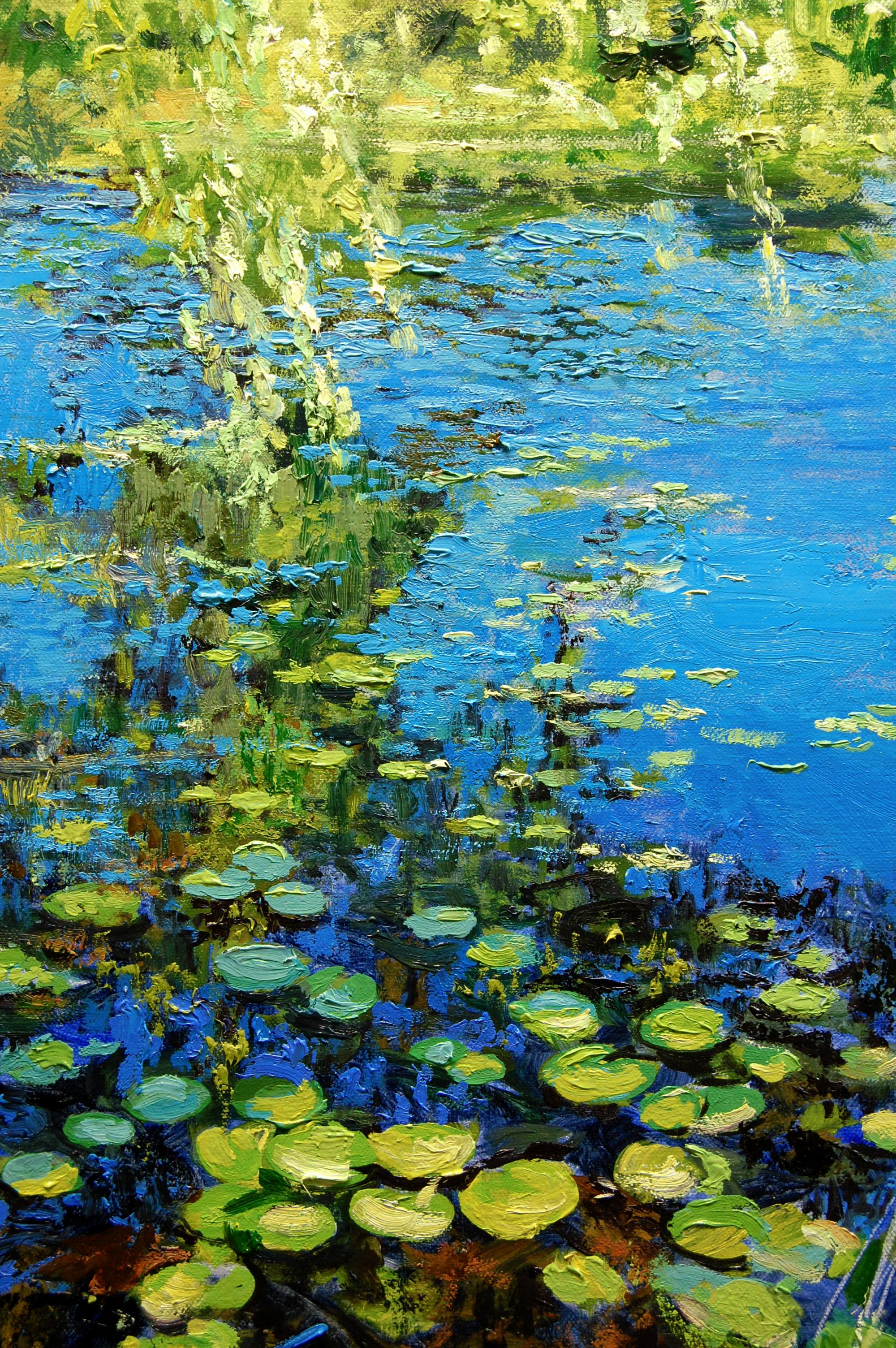 Lac Waddill, peinture à l'huile - Noir Landscape Painting par Onelio Marrero