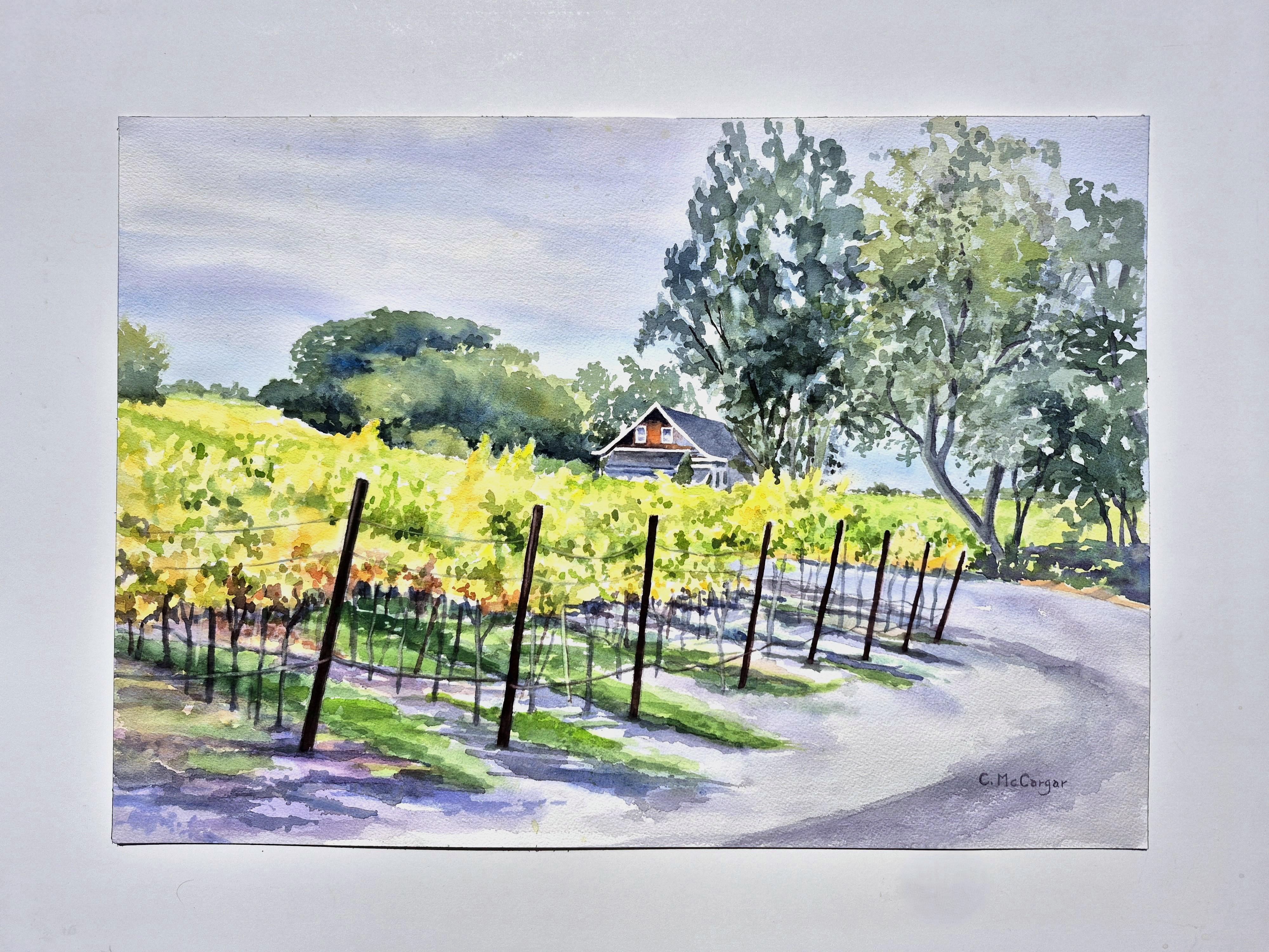 Vignoble de l'automne doré, peinture originale - Impressionnisme Art par Catherine McCargar