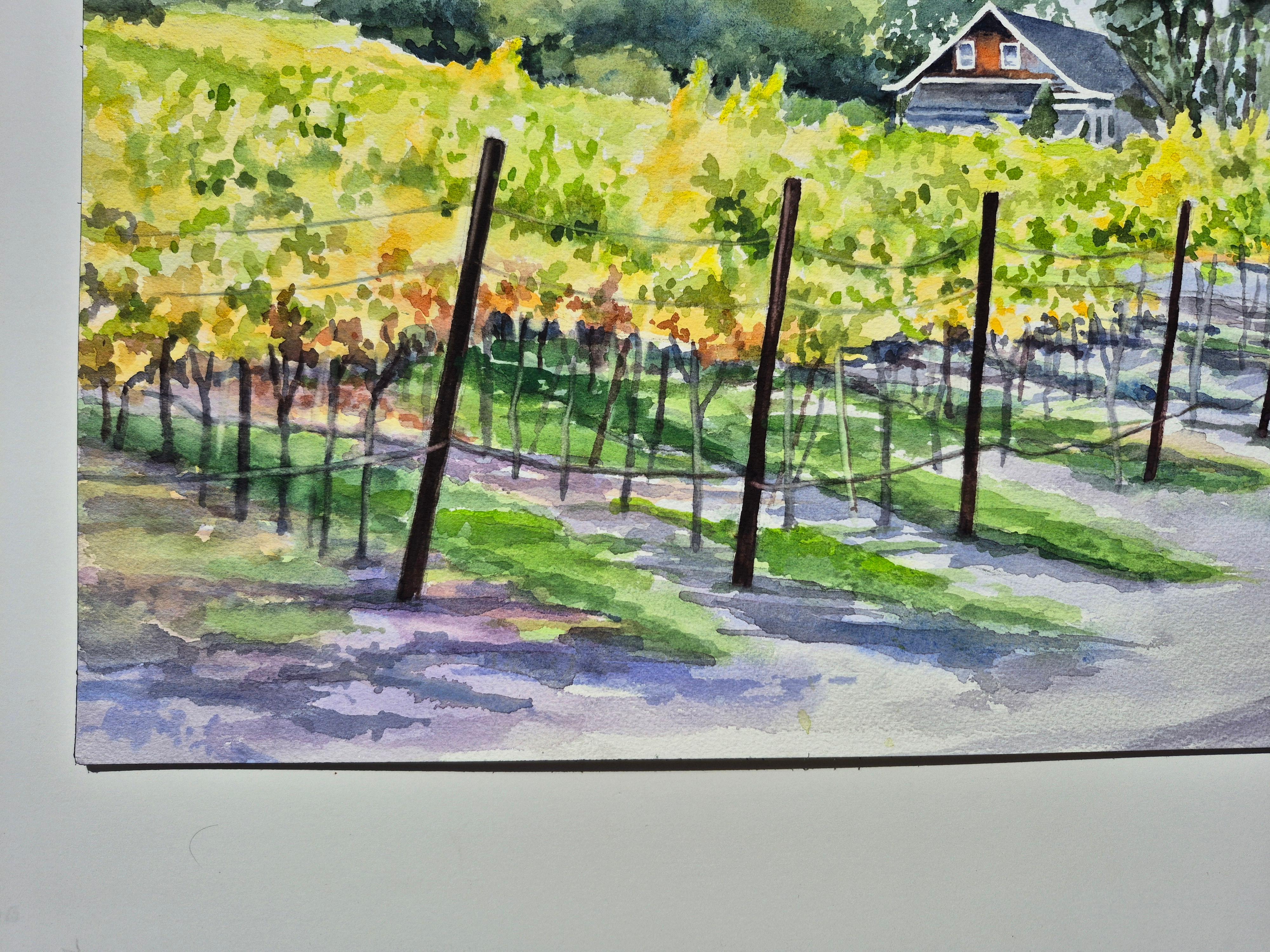 Vignoble de l'automne doré, peinture originale - Art de Catherine McCargar