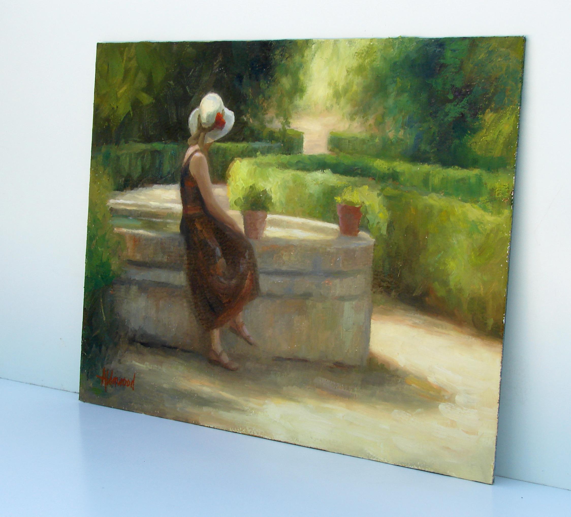Woman at the Fountain, Oil Painting - Brown Figurative Painting by Sherri Aldawood