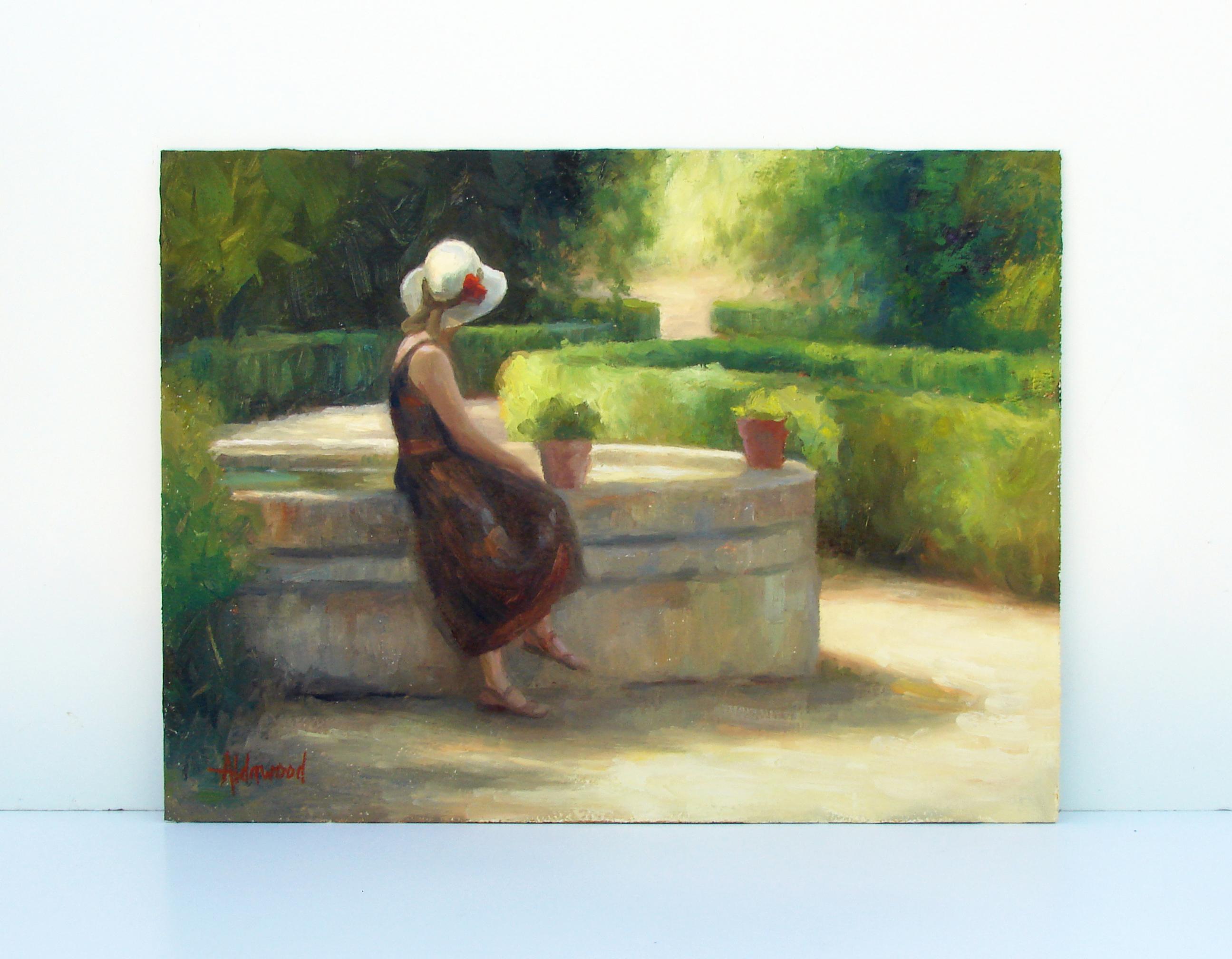 <p>Artist Comments<br>While walking through the gardens of the Royal AlcÃ¡zar in Seville, Spain, artist Sherri Aldawood encountered a woman sitting on the edge of a fountain. She captured the moment, portraying the subject in an elegant pose.