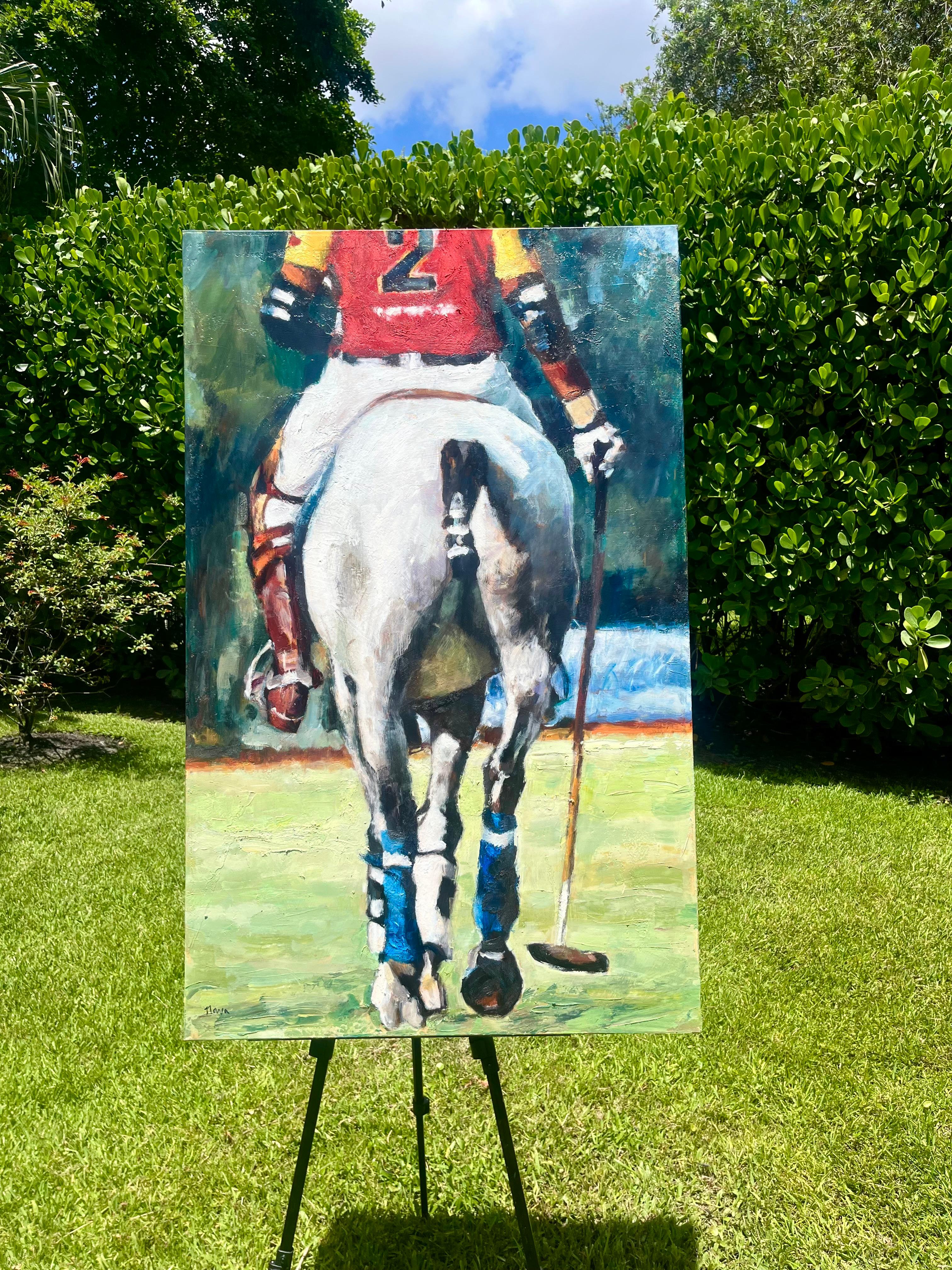 Chasing Victory, peinture originale - Beige Animal Painting par Nava Lundy