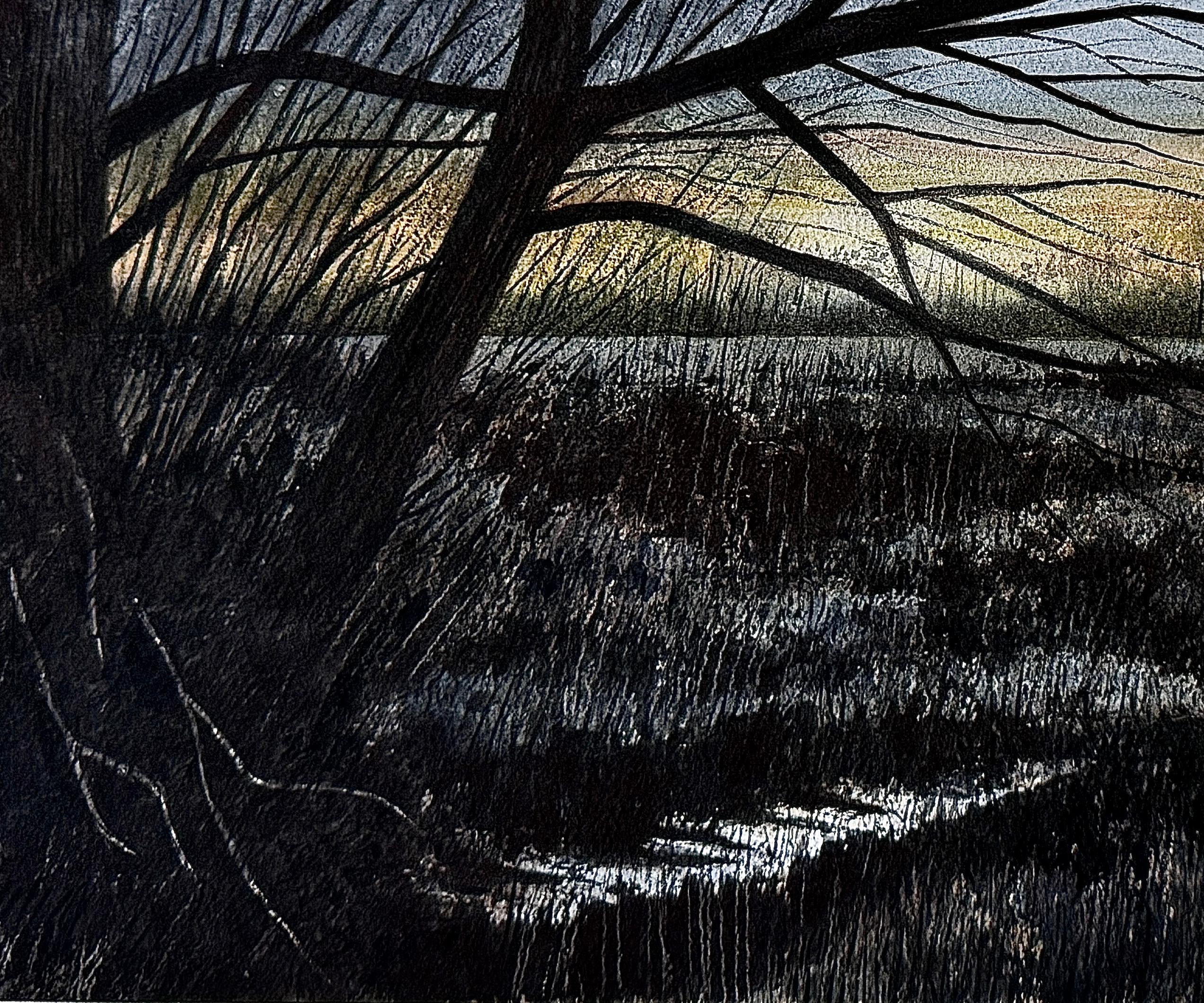 Avvicinandosi al crepuscolo, dipinto originale - Landscape Art Nero di Vic Roschkov