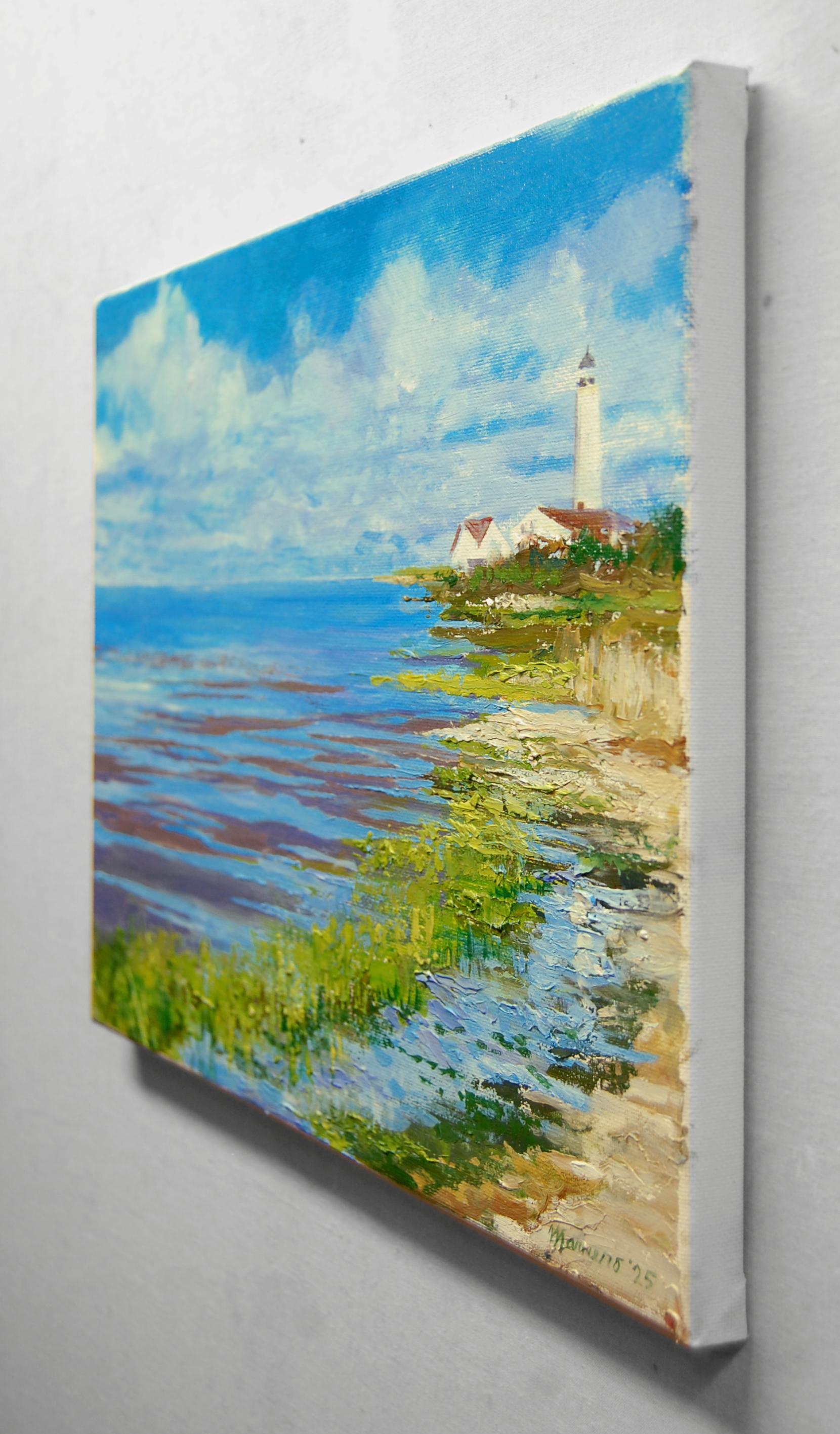 Lynde Point Saybrook Lighthouse, Oil Painting - Impressionist Art by Onelio Marrero