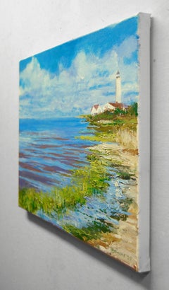 Lynde Point Saybrook Lighthouse, Oil Painting