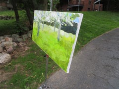 Arbres printaniers dans l'herbe, peinture originale