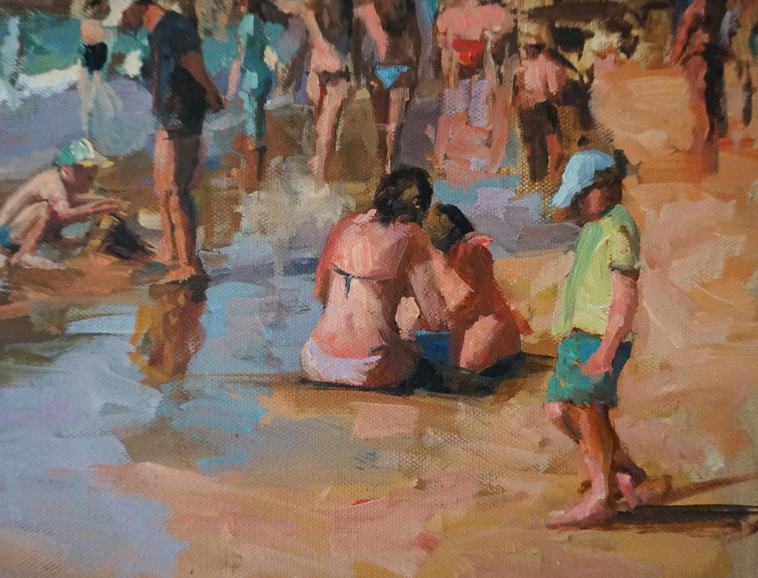 Playa de San Sebastián, Pintura al óleo - Figurative Painting Gris de Jonelle Summerfield