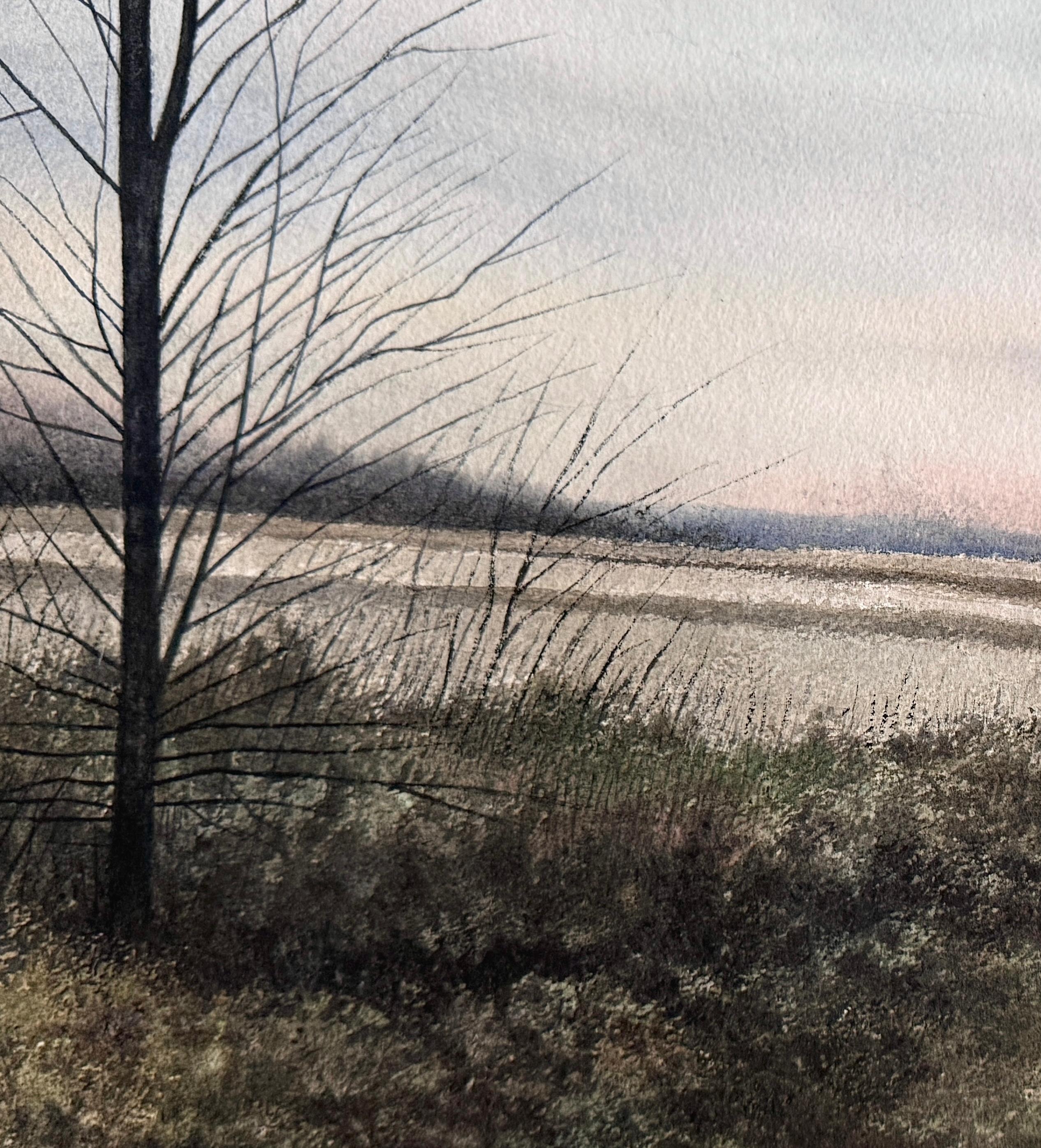 Alba, dipinto originale - Landscape Art Grigio di Vic Roschkov