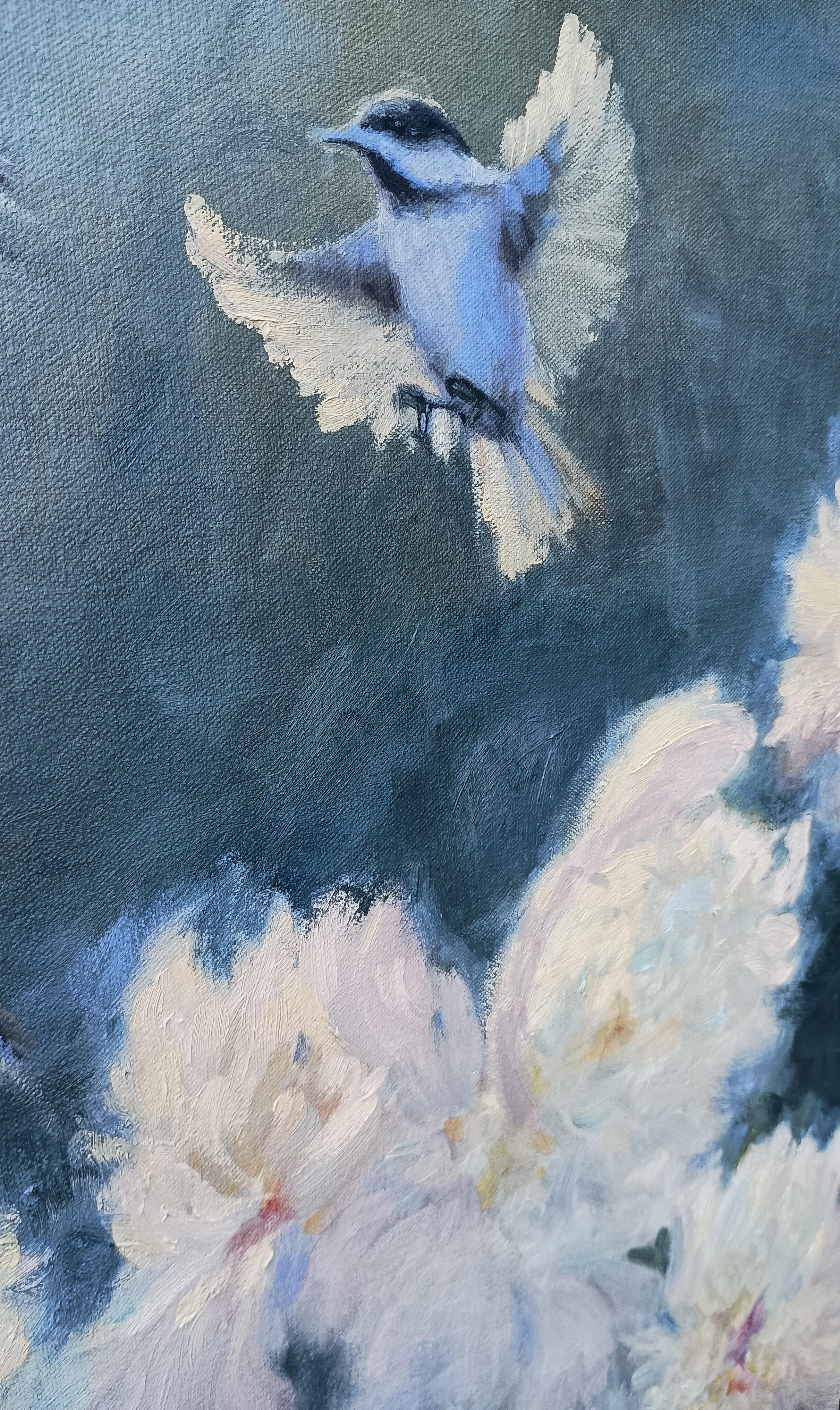 El jardín de las peonías, Pintura al óleo - Animal Painting Gris de Viktoria Majestic