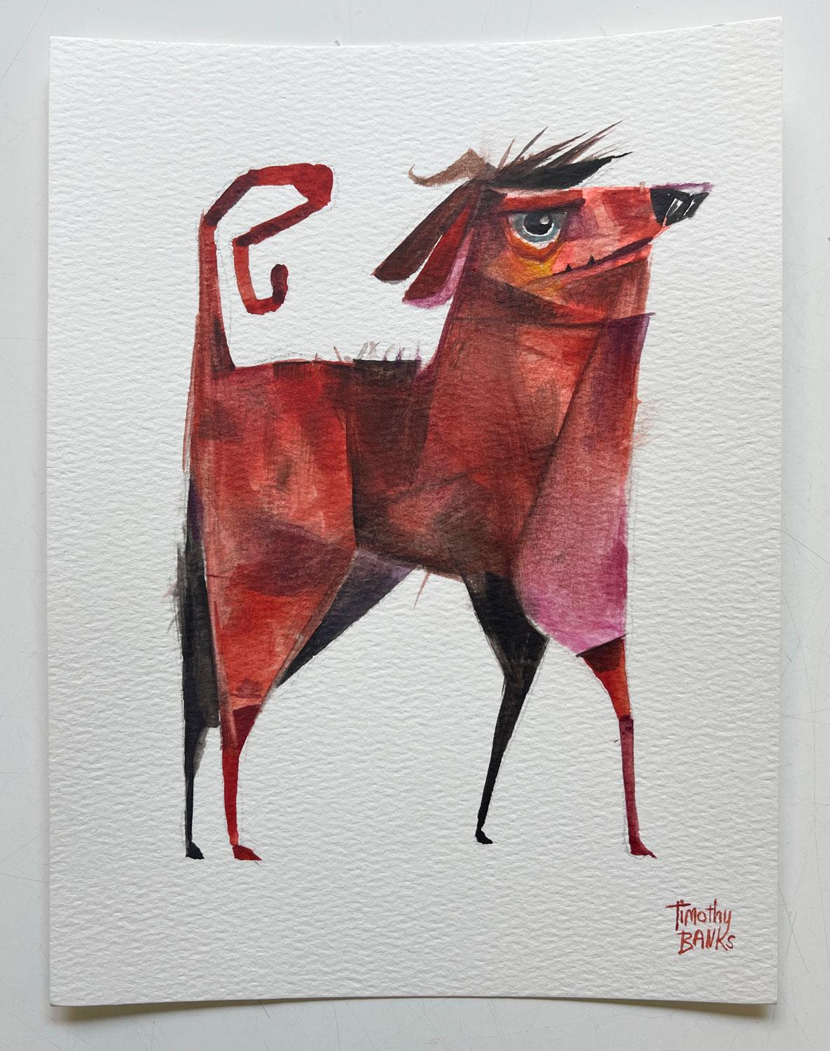 Chien rouge, peinture originale - Gris Animal Art par Timothy Banks