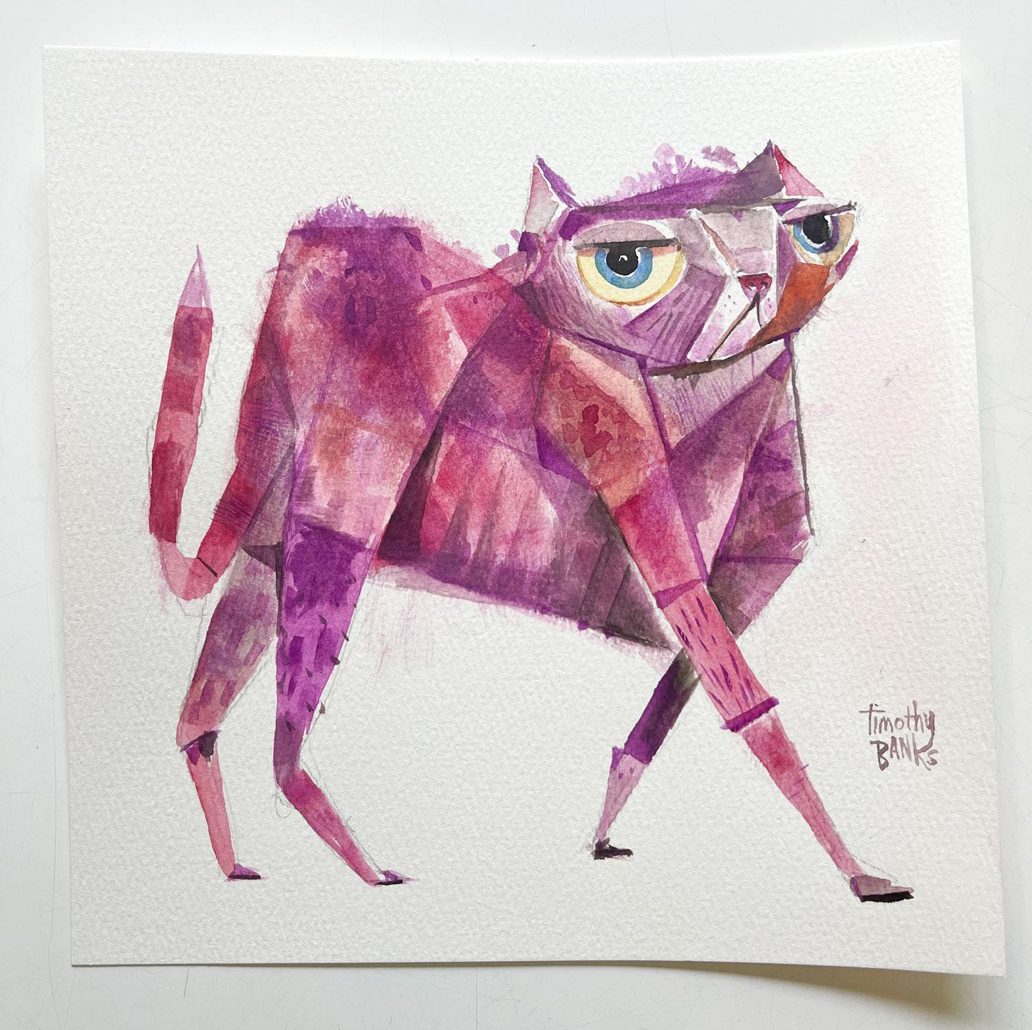 Chat en tissu, peinture originale - Contemporain Art par Timothy Banks