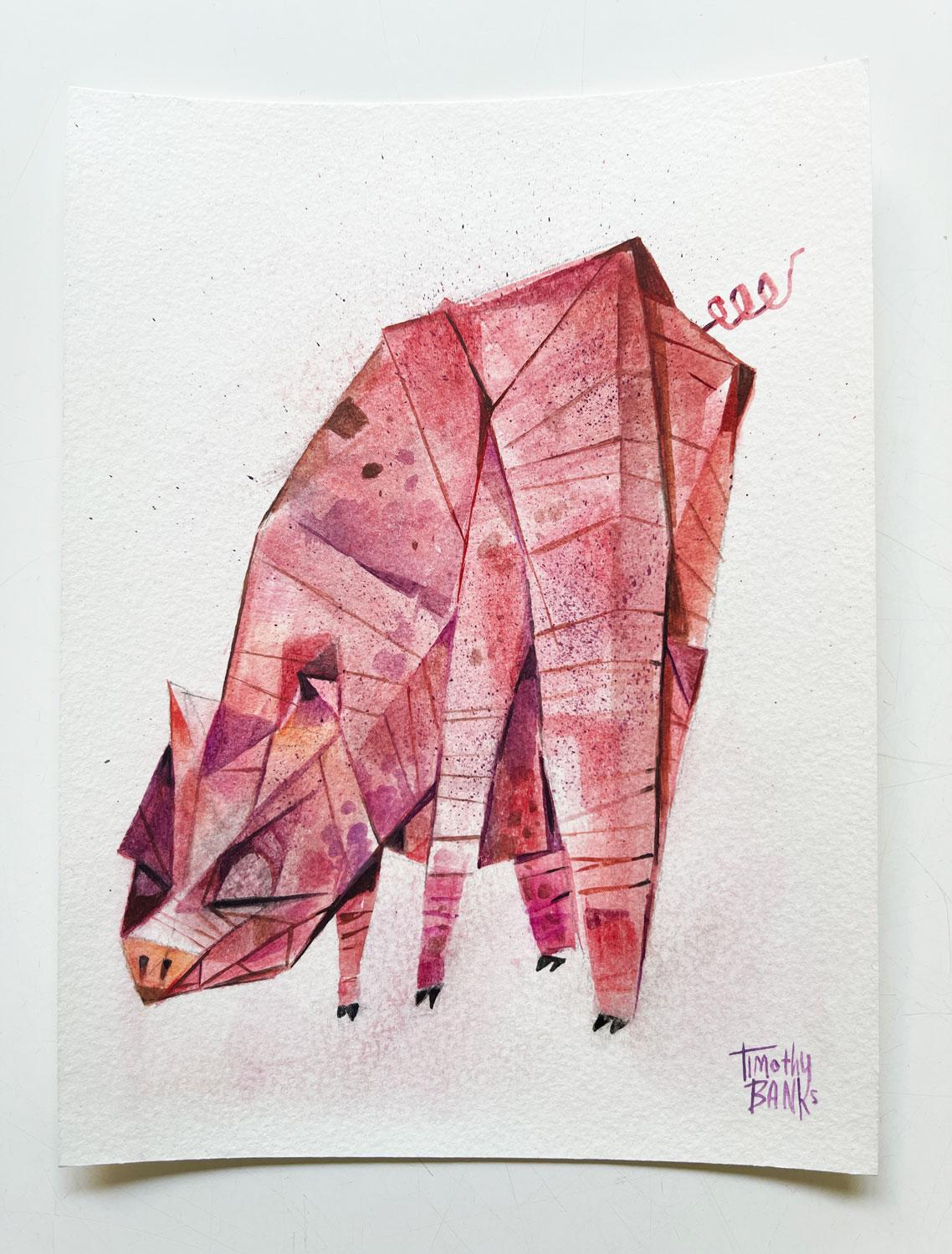 Cochon, peinture originale - Contemporain Art par Timothy Banks
