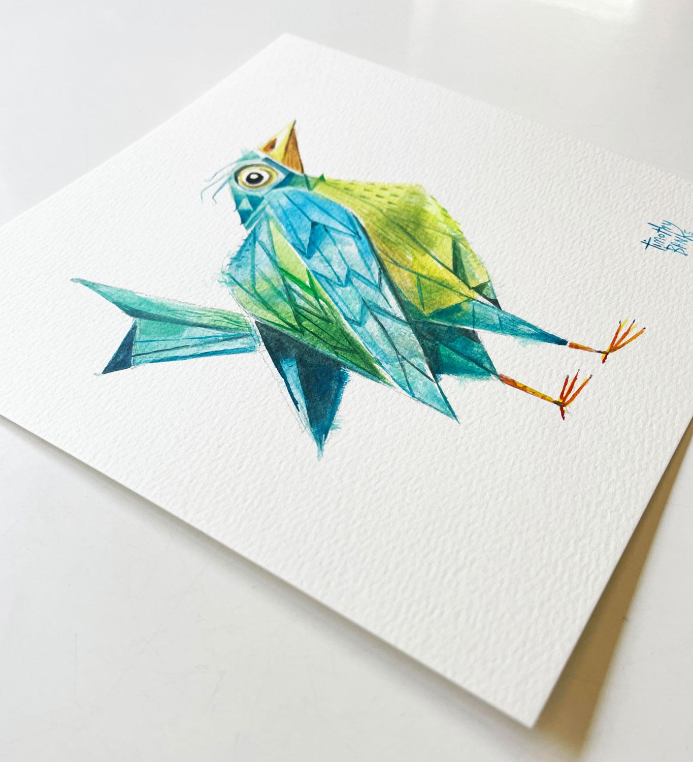 Oiseau de la pomme verte, peinture originale - Art de Timothy Banks