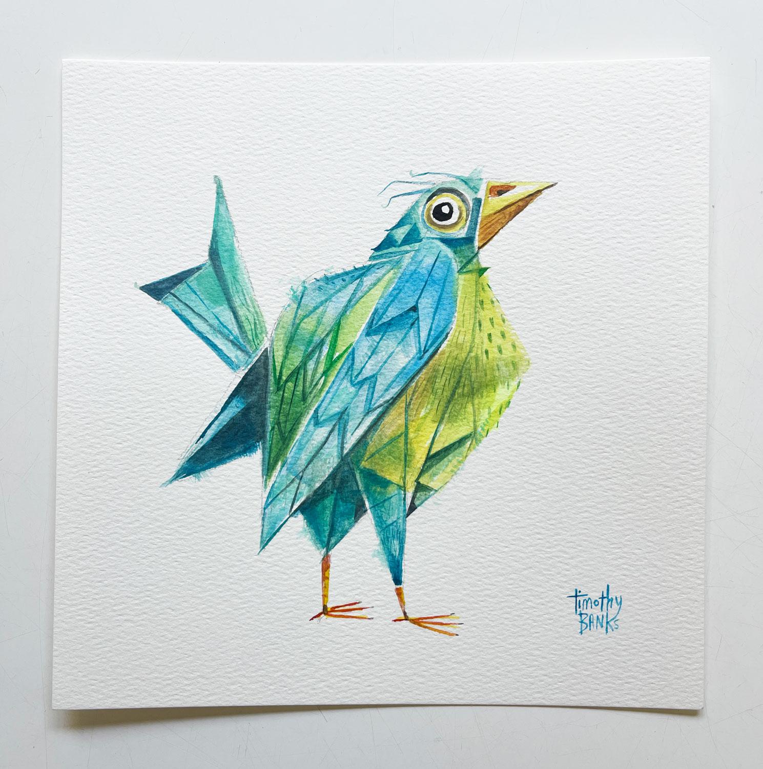 Oiseau de la pomme verte, peinture originale - Contemporain Art par Timothy Banks