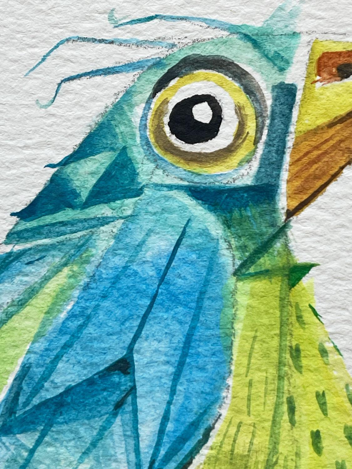 Oiseau de la pomme verte, peinture originale - Gris Animal Art par Timothy Banks