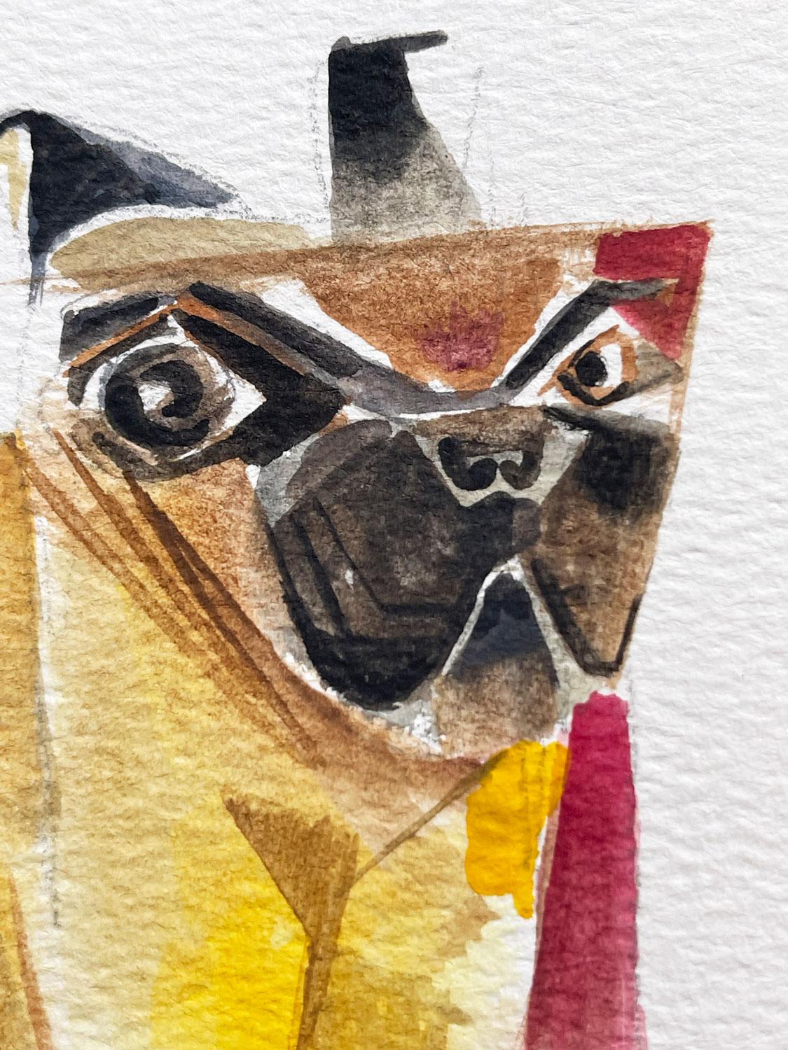 Carlin, peinture originale - Beige Animal Art par Timothy Banks
