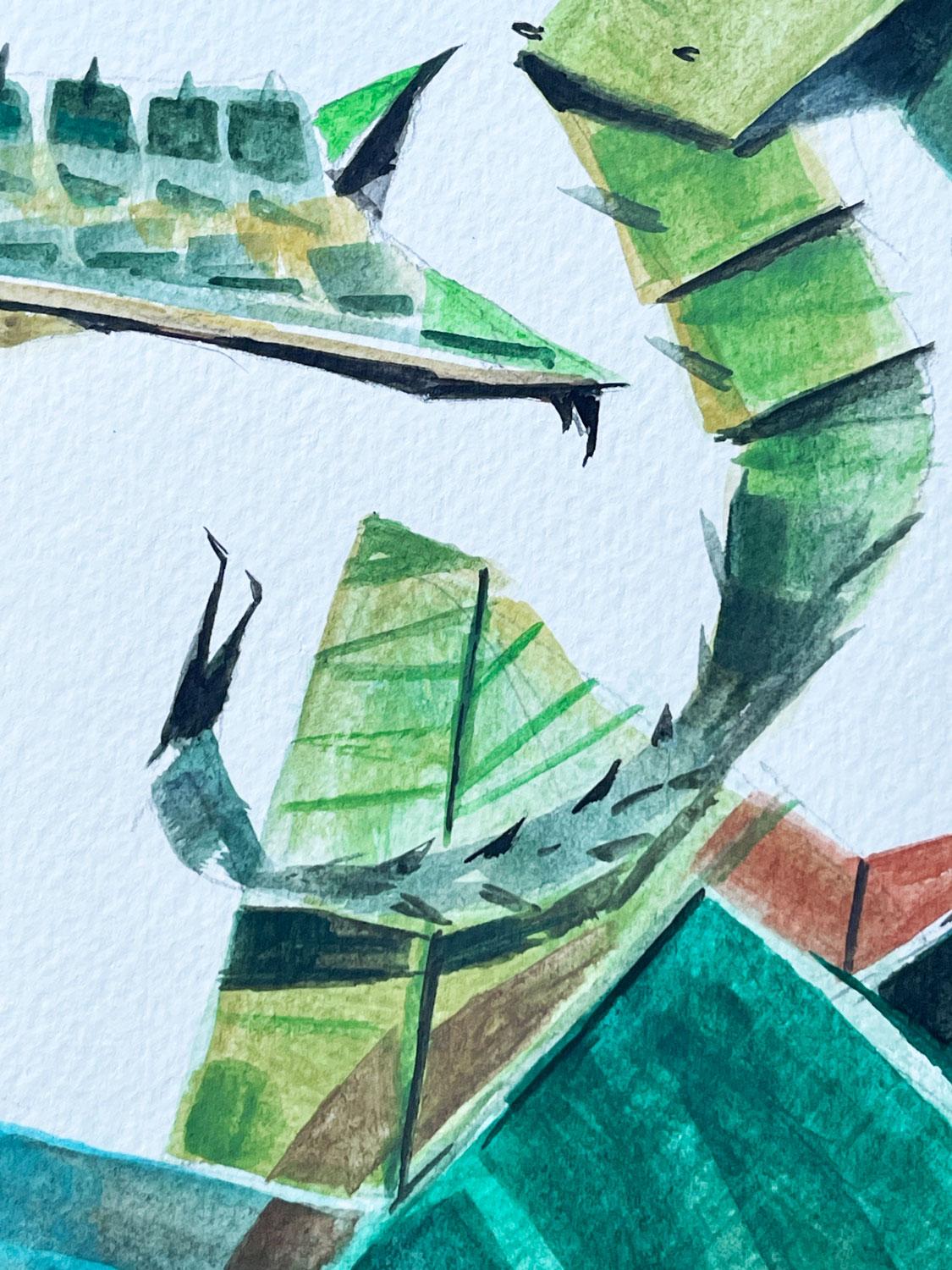 Dragón en reposo, Pintura original - Animal Art Gris de Timothy Banks