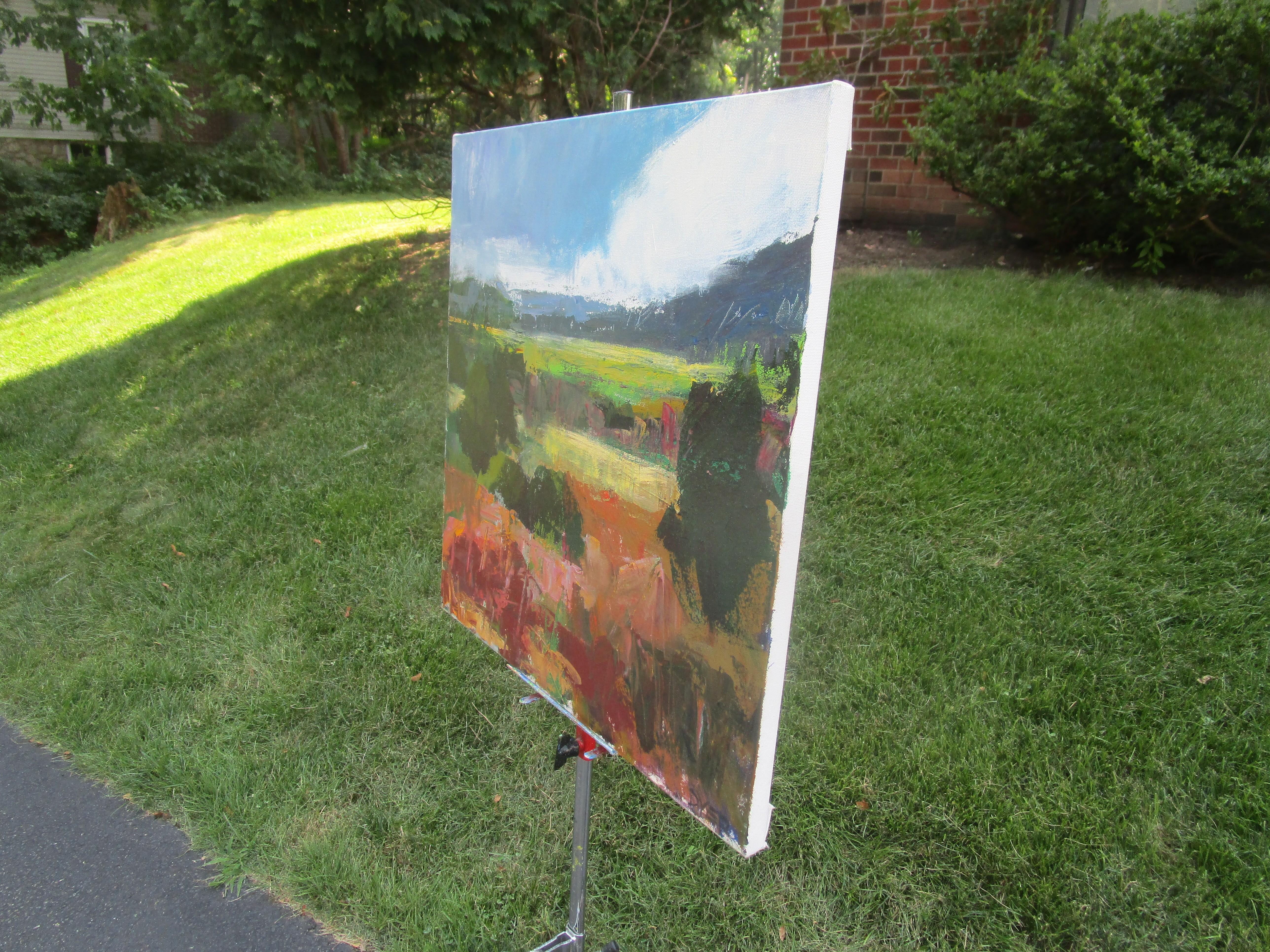 Field with Cloud, Warwick, Original Painting - Impressionist Art by Janet Dyer