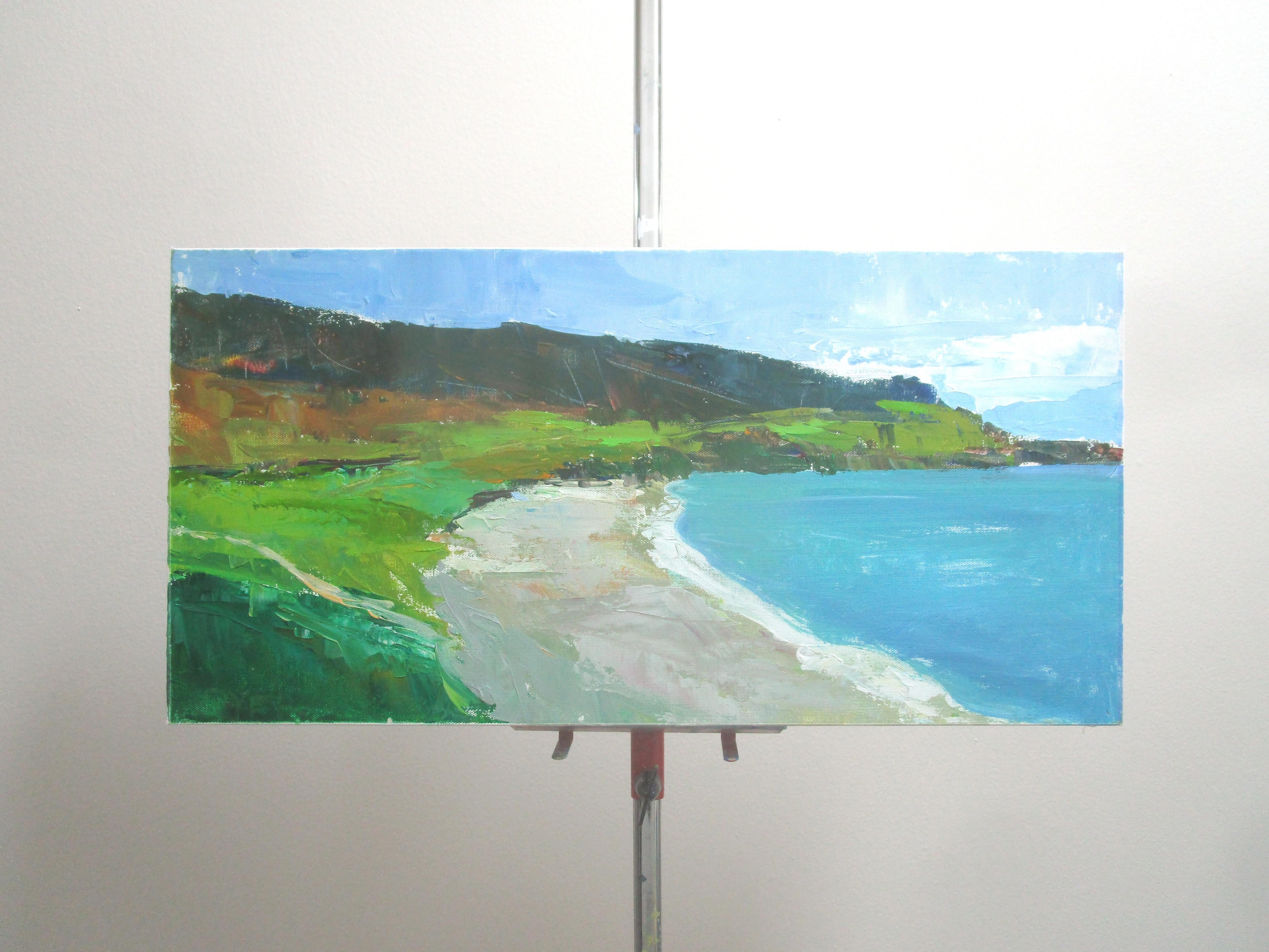 <p>Artist Comments<br>A peaceful bay stretches along an Irish countryside, where the hills slope down to meet the soft curve of the shore. Bold strokes and earthy colors capture the richness of the landscape. Artist Janet Dyer used a palette knife