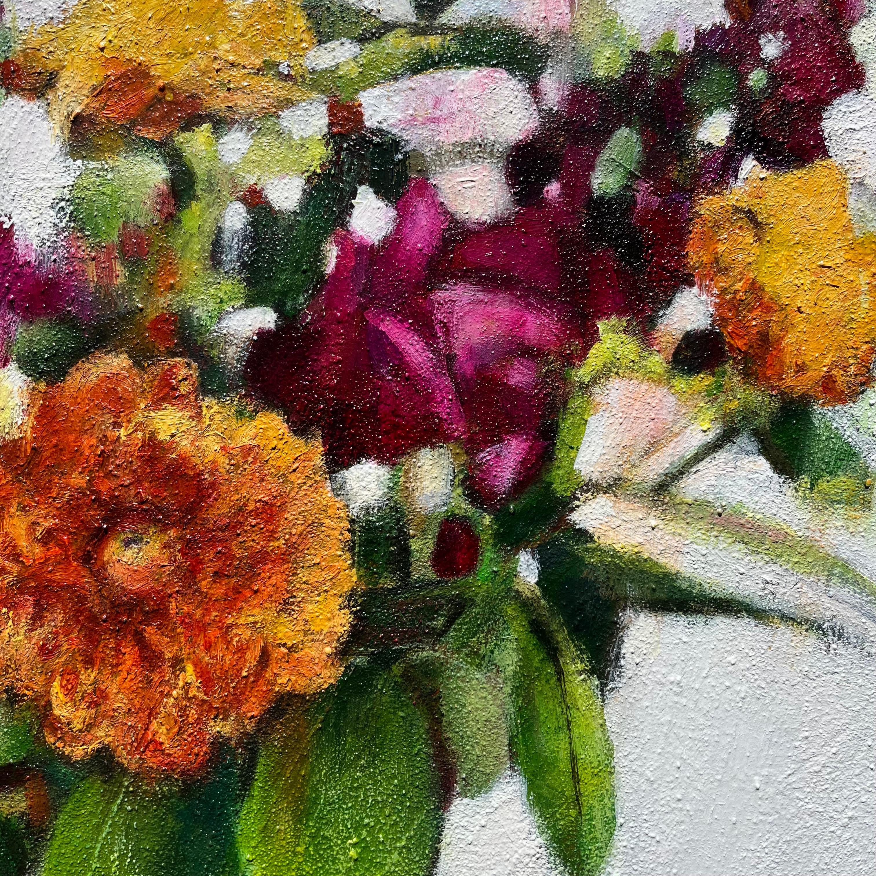 Il linguaggio dei petali, dipinto originale - Still-Life Painting Beige di Nava Lundy