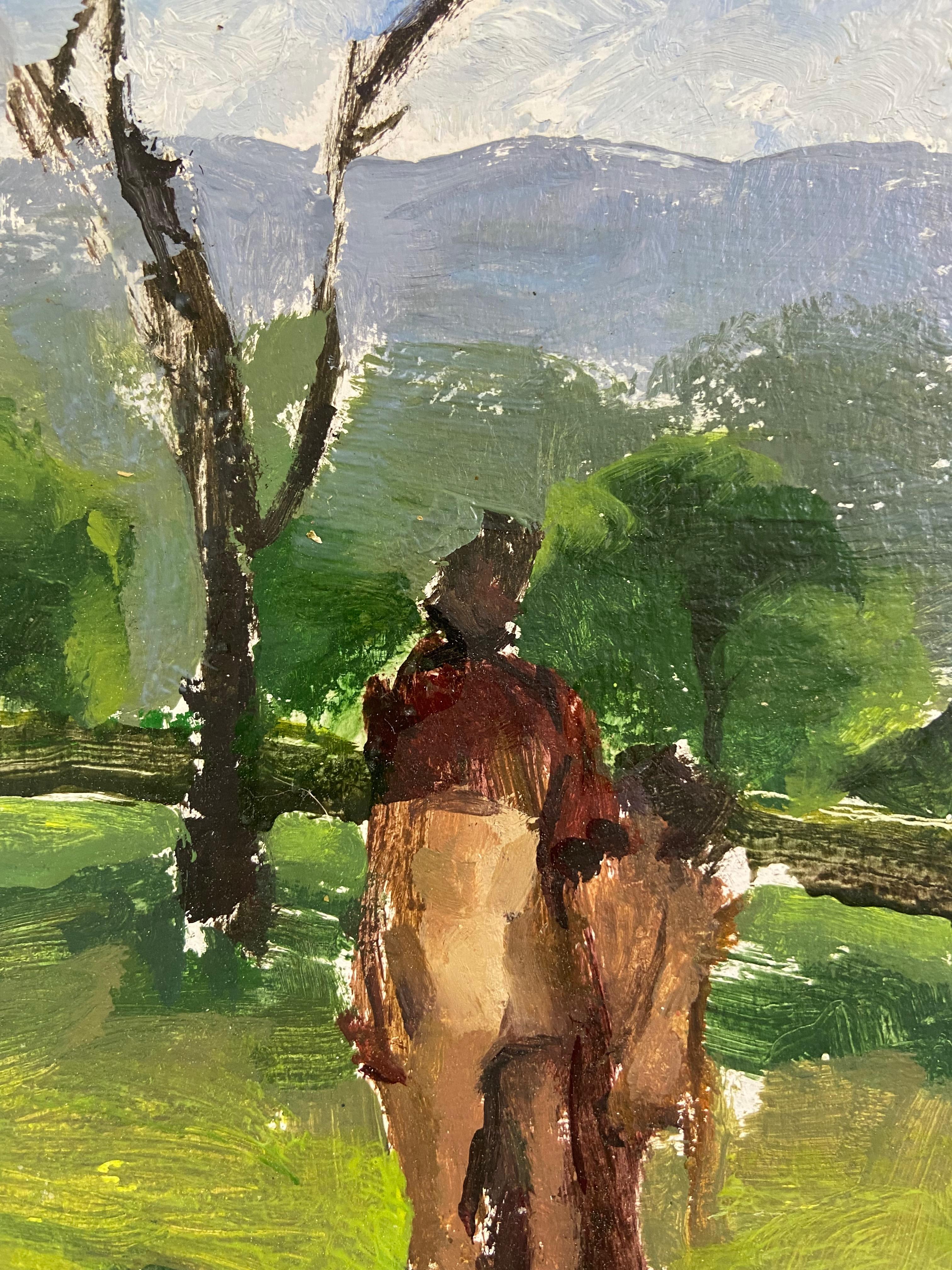 Figure in un paesaggio, pittura a olio - Landscape Painting Grigio di Sara Sisun