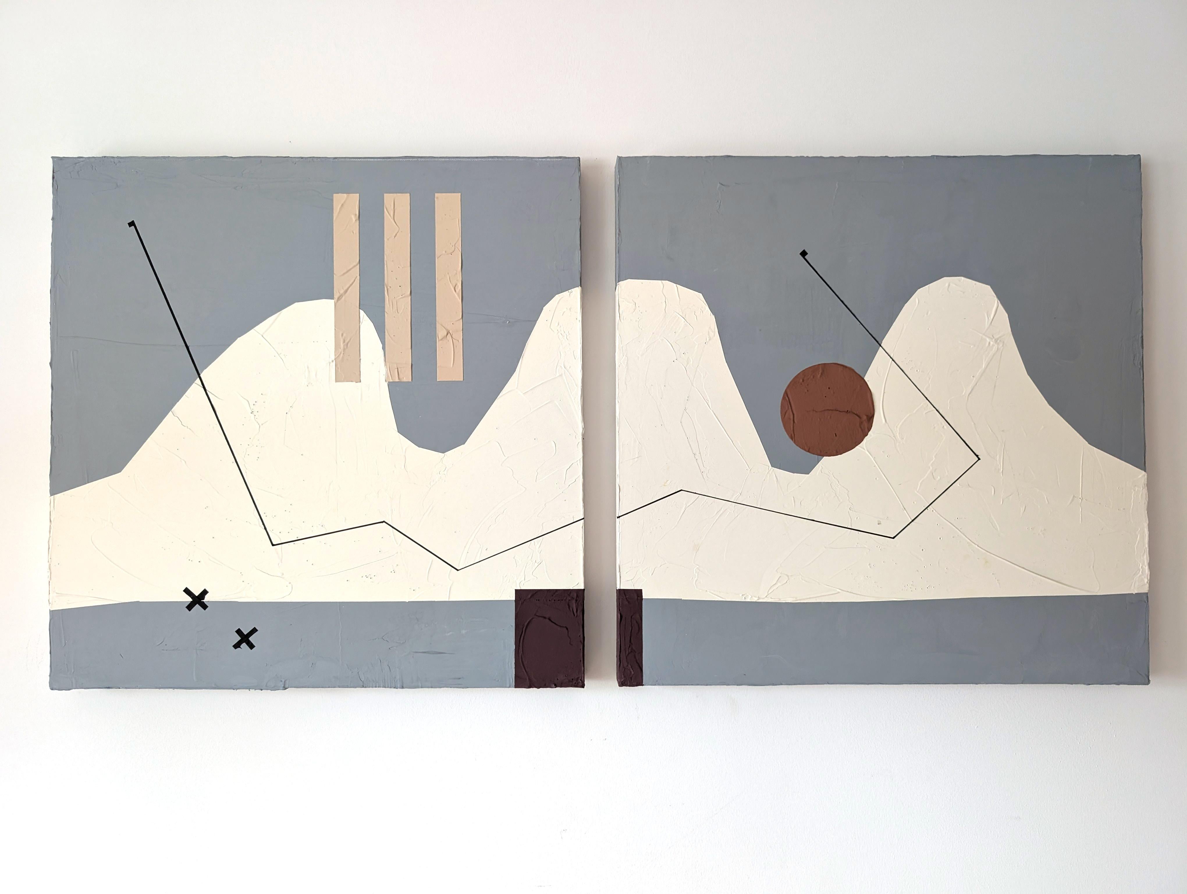<p>Artist Comments<br>A diptych features an abstract sea, its tall waves rising higher than the sun. Made with a blend of plaster and paint, the varied textures add depth and a tactile quality to the piece. The artwork is part of artist Sally Morris