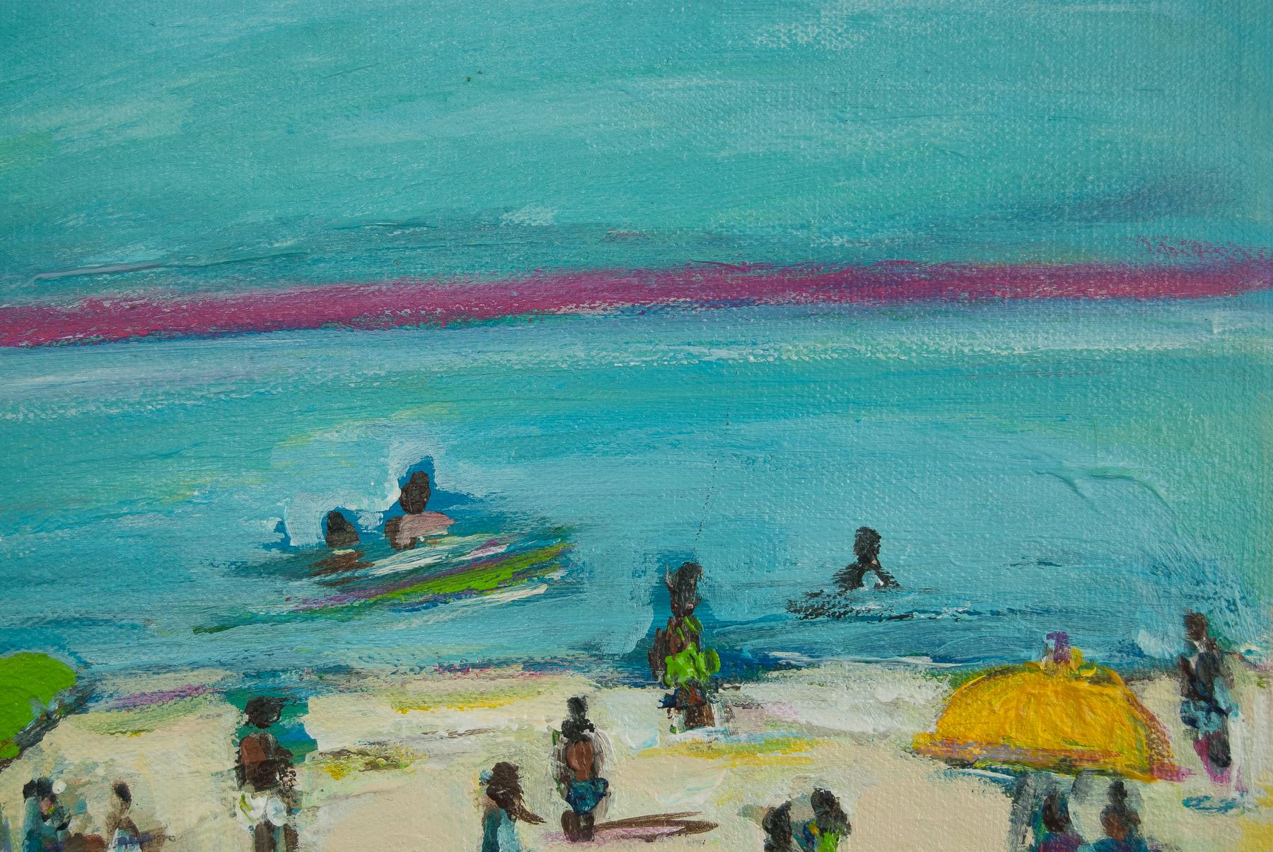 Beachtime, peinture originale - Bleu Landscape Painting par Kajal Zaveri