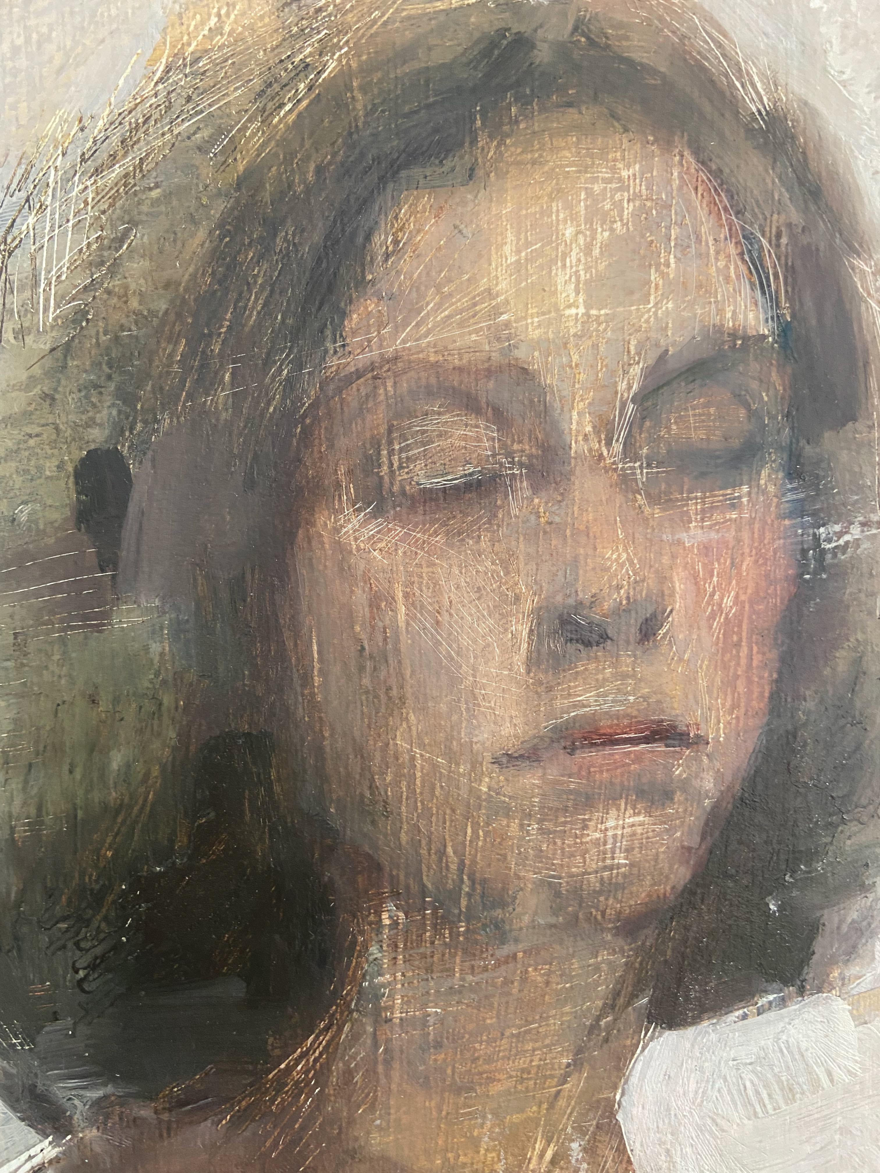 Studio di testa, Pittura a olio - Figurative Painting Beige di Sara Sisun