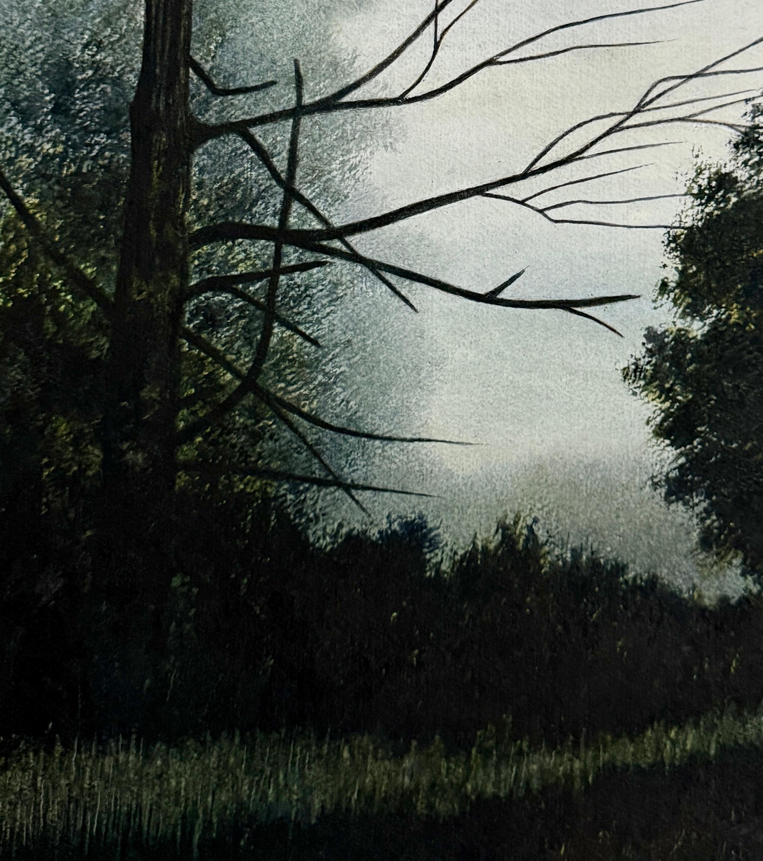 Albero nudo, dipinto originale - Landscape Art Nero di Vic Roschkov