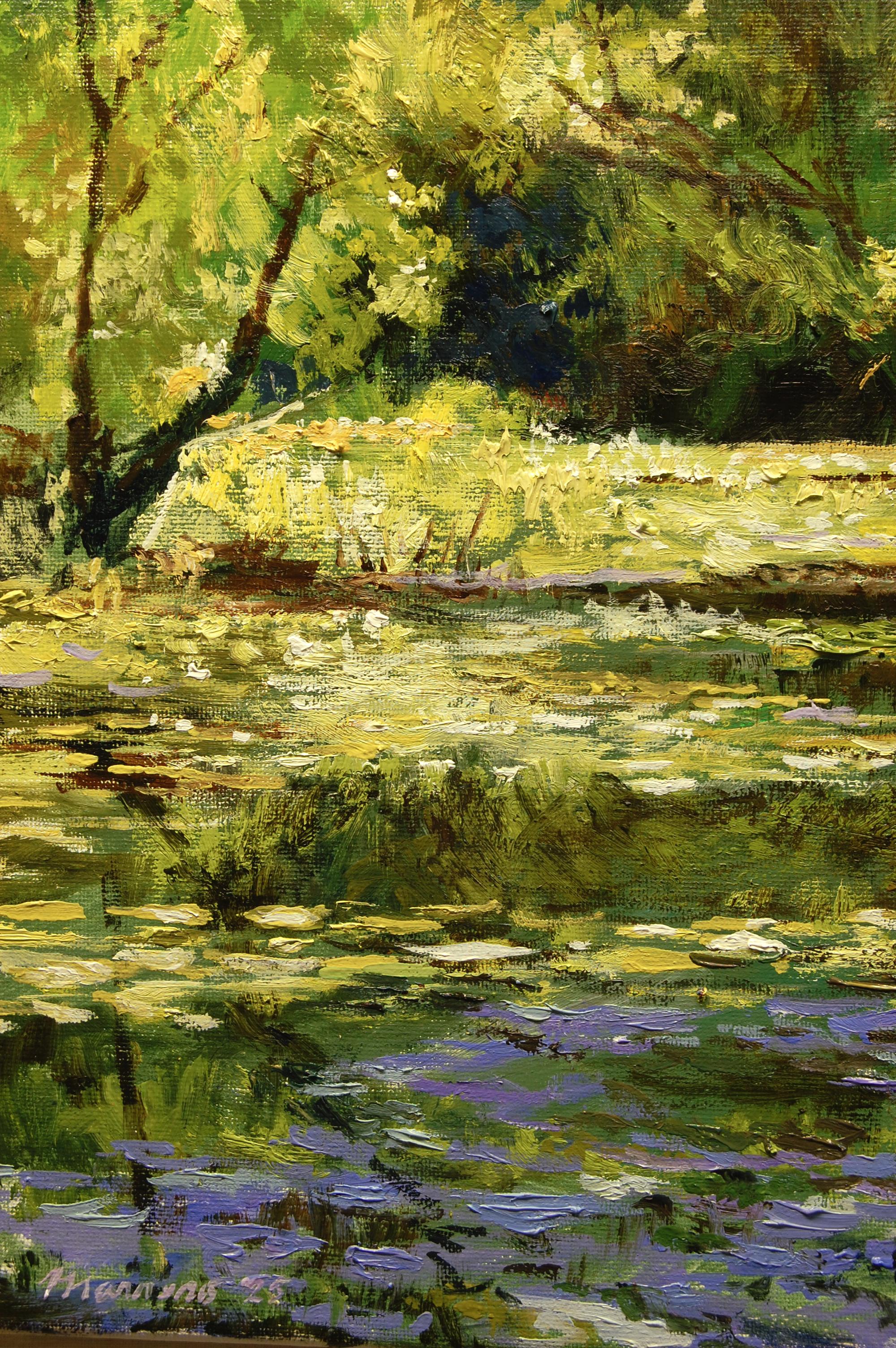 Rassemblement de la lumière, peinture à l'huile - Marron Landscape Painting par Onelio Marrero