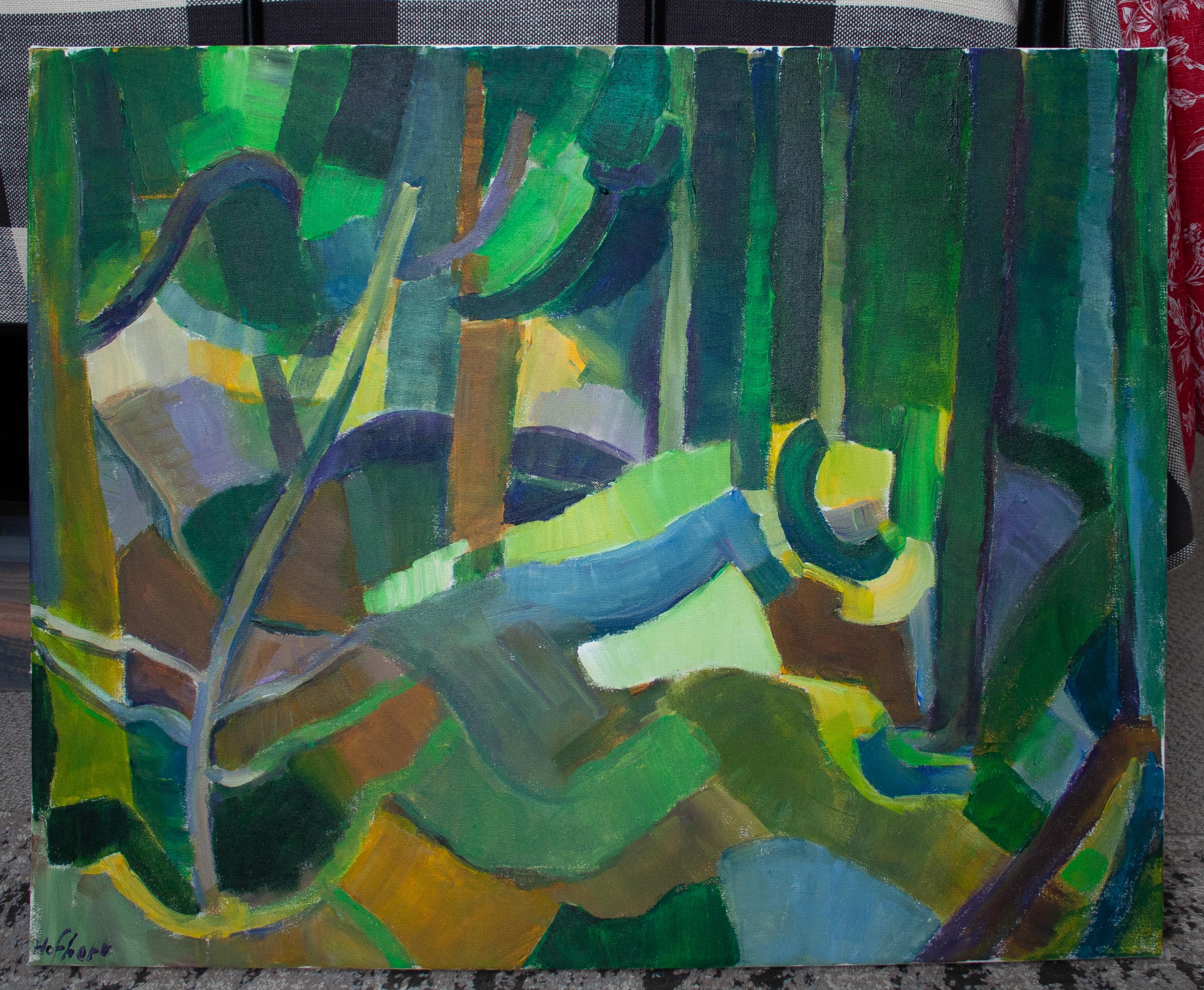 <p>Artist Comments<br>Green, yellow, and brown organic shapes depict a forest scene where the morning light shines through the trees. Bold colors applied with flat brushes create visual uniformity and consistency. This piece presents artist Robert