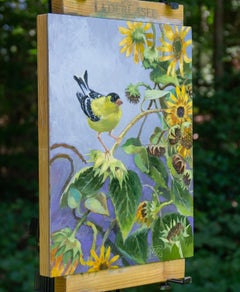 Goldfinch in a Tangle of Sunflowers, Original Painting